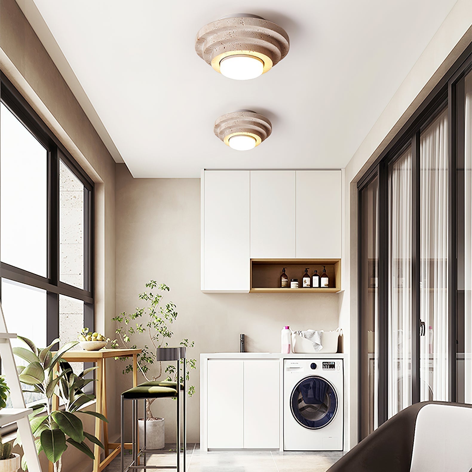 Zadoraris Tiered-Disc Travertine Ceiling Light - Neutralighting