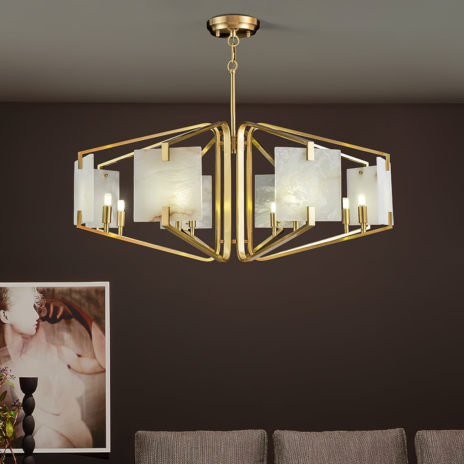 Plotuvys Postmodern Luxury Brass Alabaster Chandelier - Neutralighting
