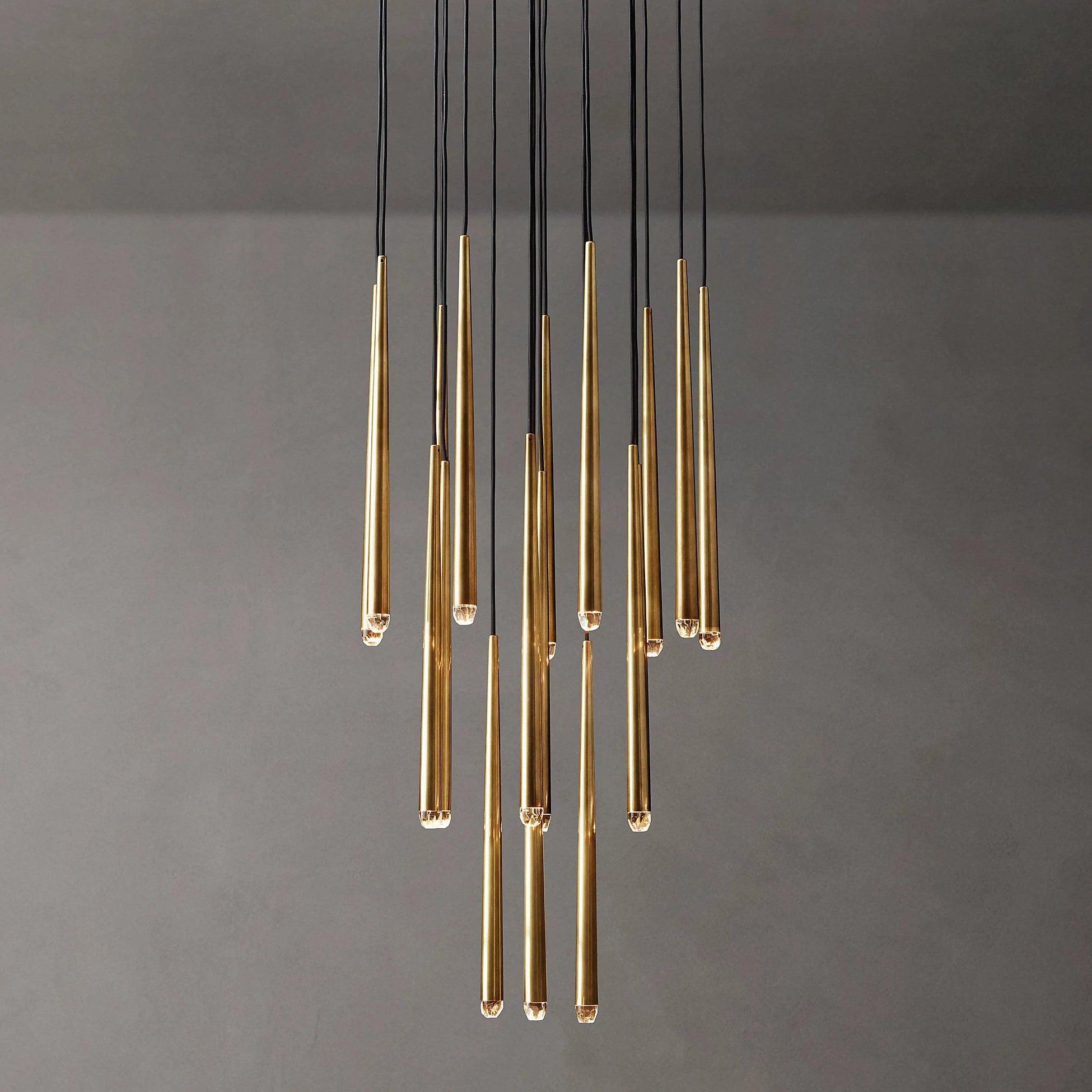 Chandelier Crystal Shade Brass Blackened Silver Luxe Staircase - Neutralighting
