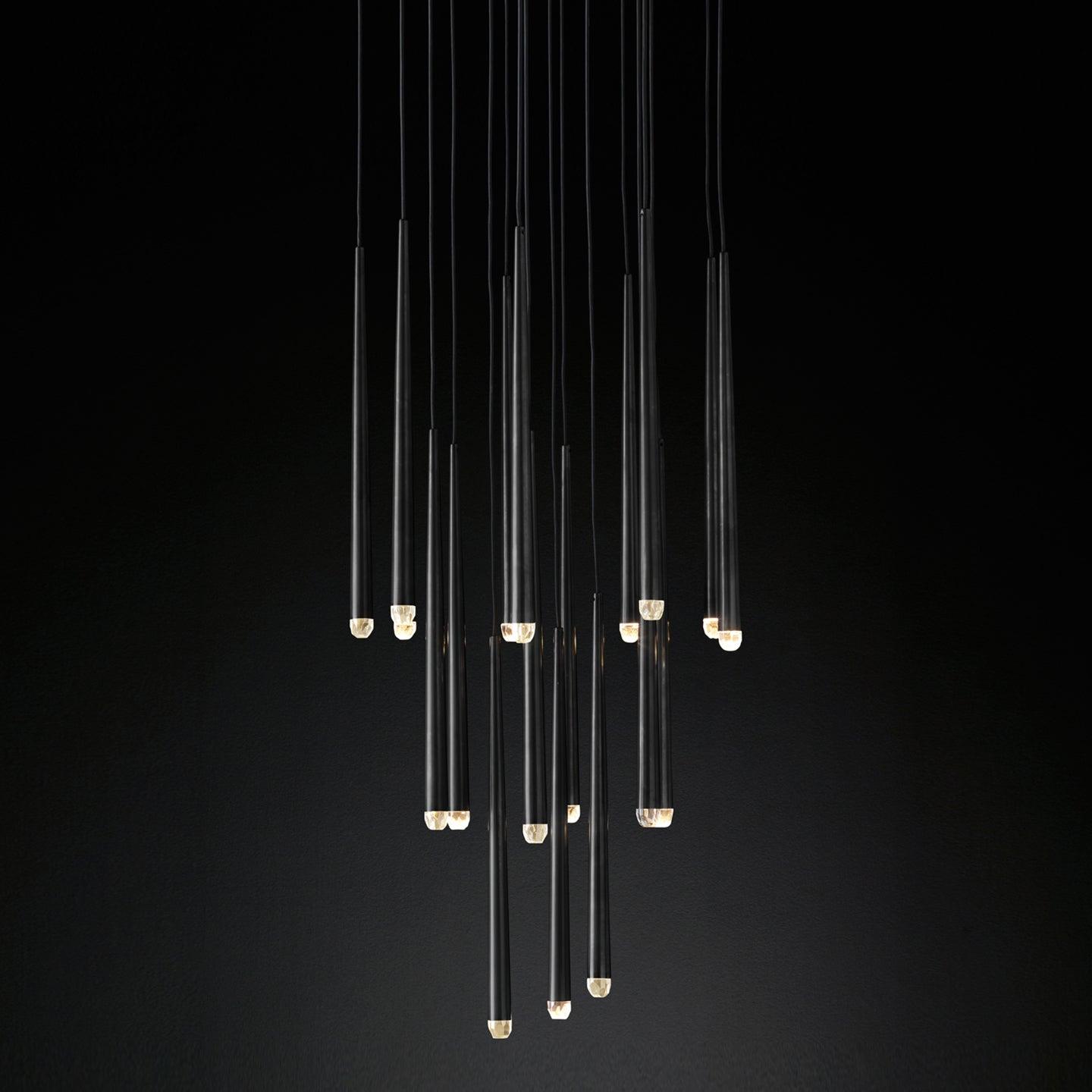 Chandelier Crystal Shade Brass Blackened Silver Luxe Staircase - Neutralighting