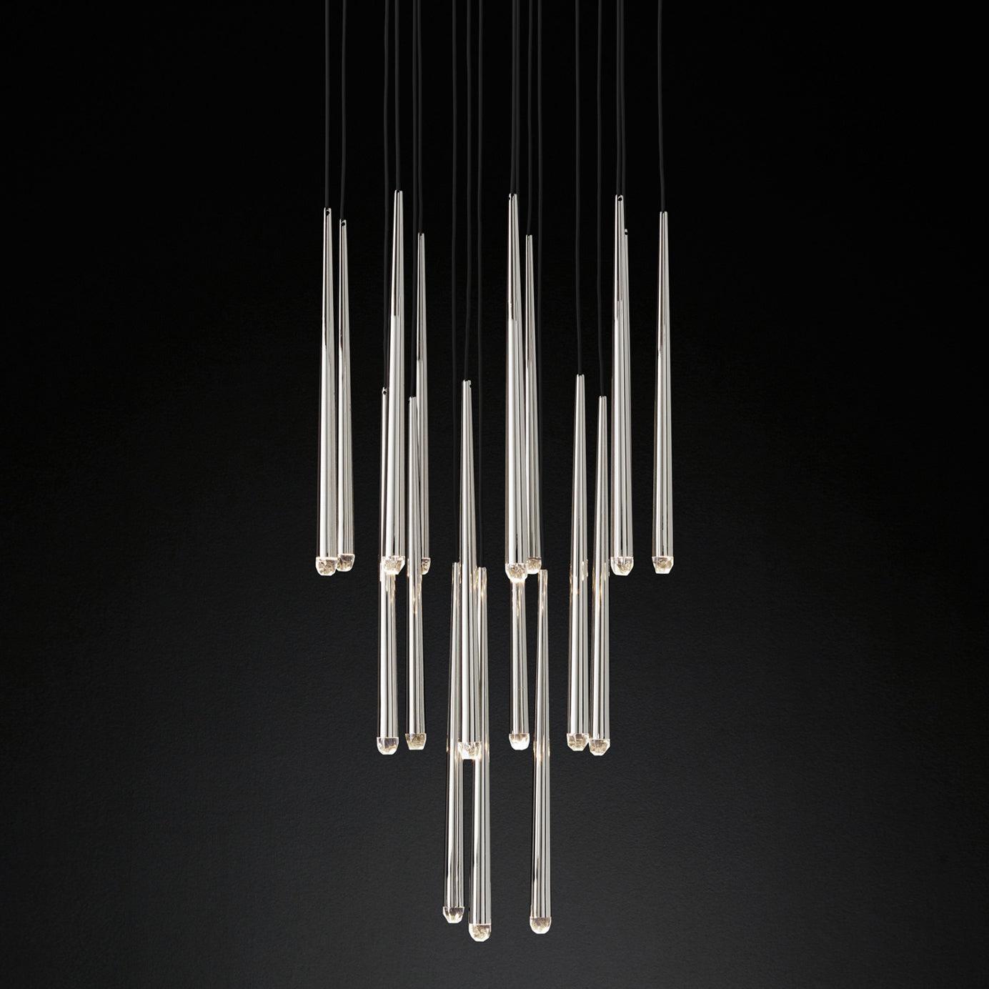 Chandelier Crystal Shade Brass Blackened Silver Luxe Staircase - Neutralighting