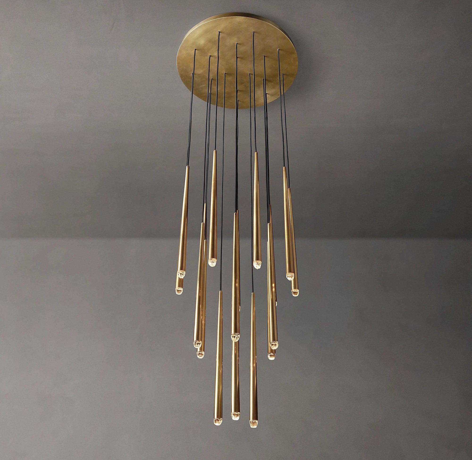 Chandelier Crystal Shade Brass Blackened Silver Luxe Staircase - Neutralighting
