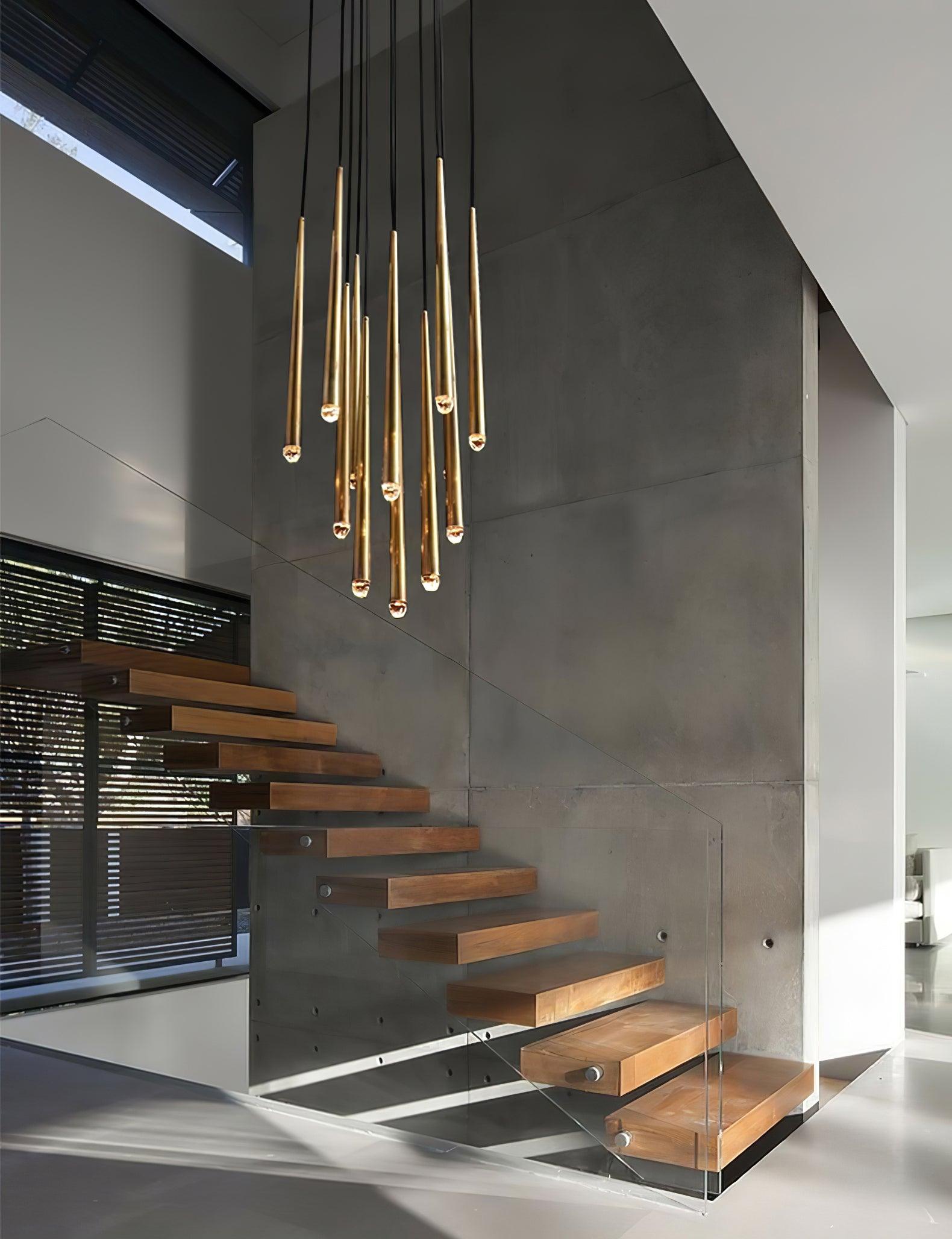Chandelier Crystal Shade Brass Blackened Silver Luxe Staircase - Neutralighting