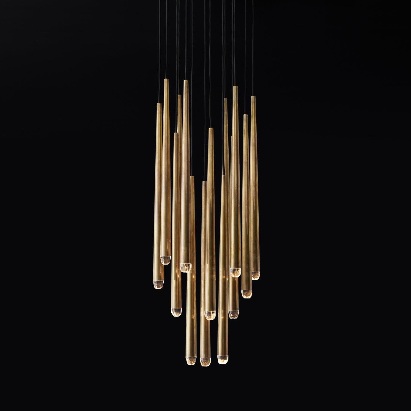 Chandelier Crystal Shade Brass Blackened Silver Luxe Staircase - Neutralighting