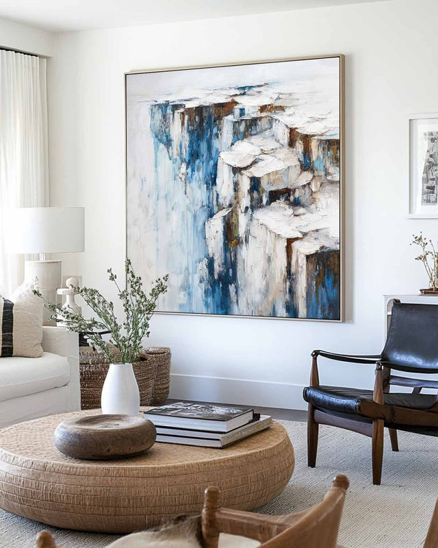 Textured Abstract Cliff Painting Bold Blue