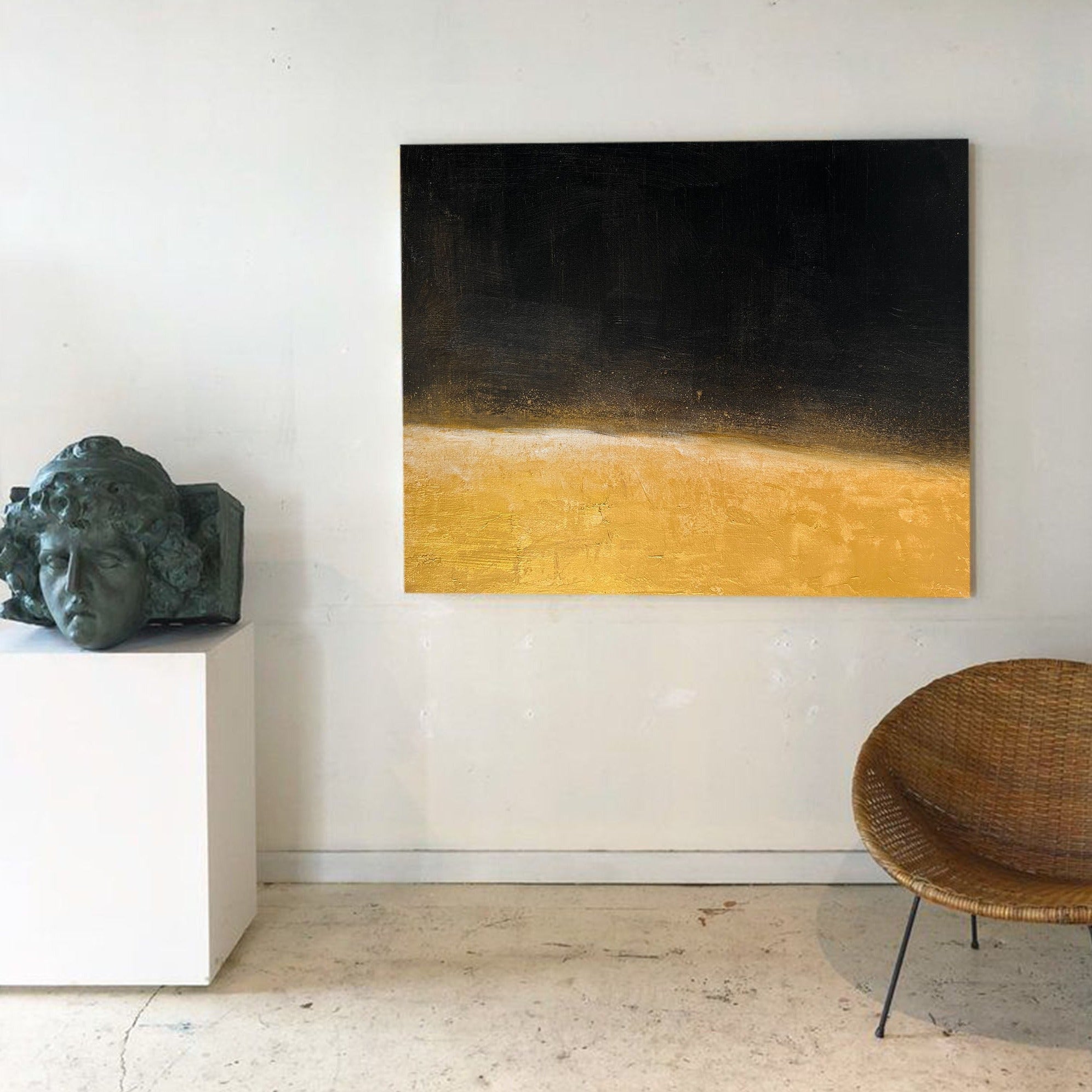 Dark Horizon Minimal Abstract Unstretched Linen Canvas Wall Art