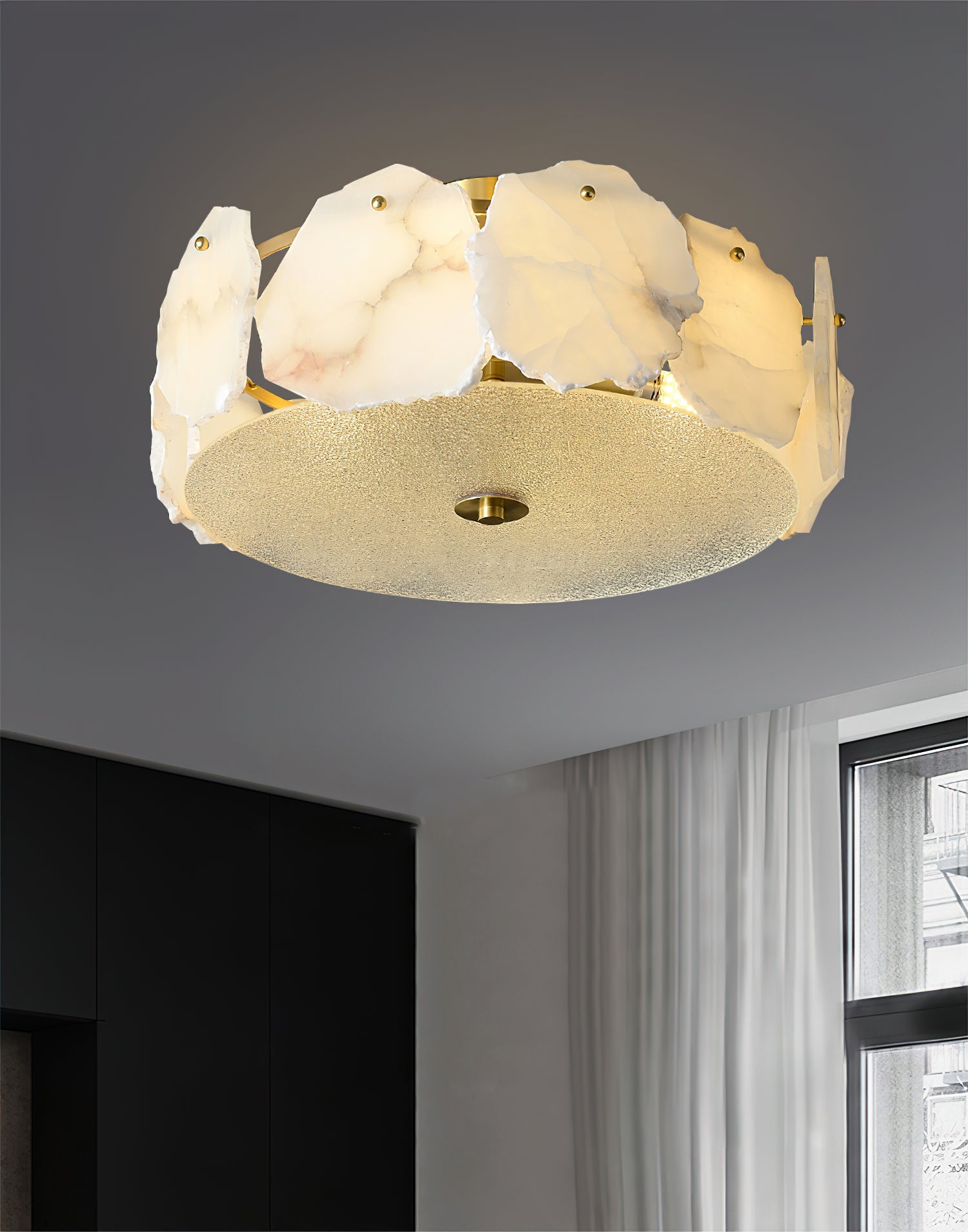 Zoruvys Sophisticated Disc Flat Alabaster Glass Ceiling Light - Neutralighting