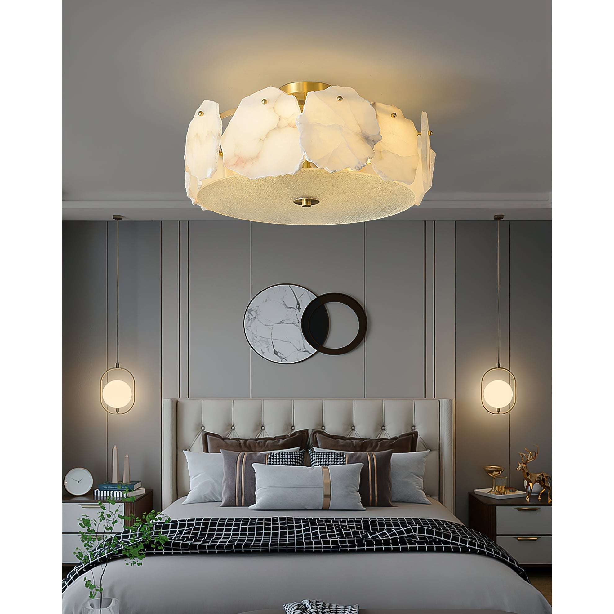 Zoruvys Sophisticated Disc Flat Alabaster Glass Ceiling Light - Neutralighting