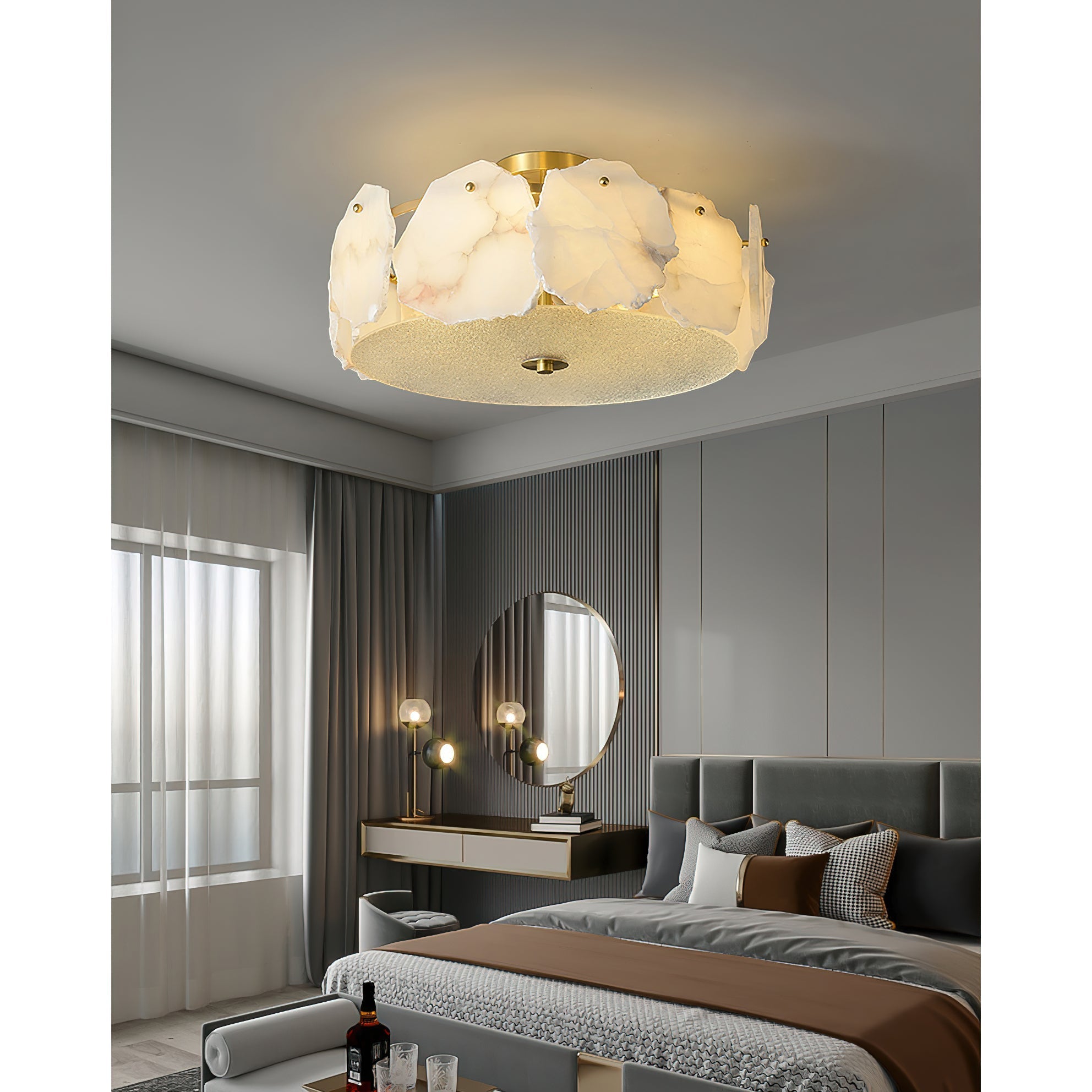 Zoruvys Sophisticated Disc Flat Alabaster Glass Ceiling Light - Neutralighting