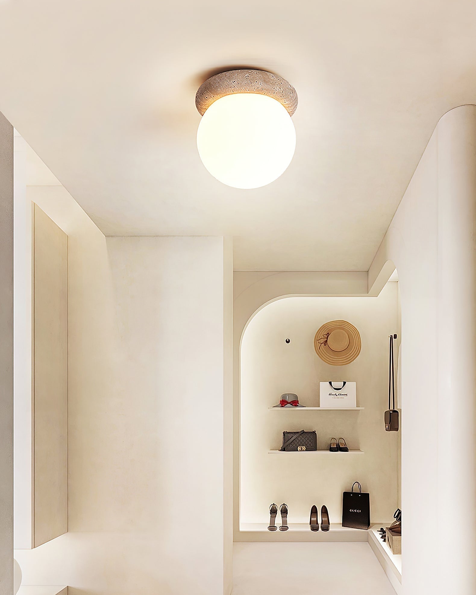 Colaeiel Disc-Globe Travertine Ceiling Light - Neutralighting