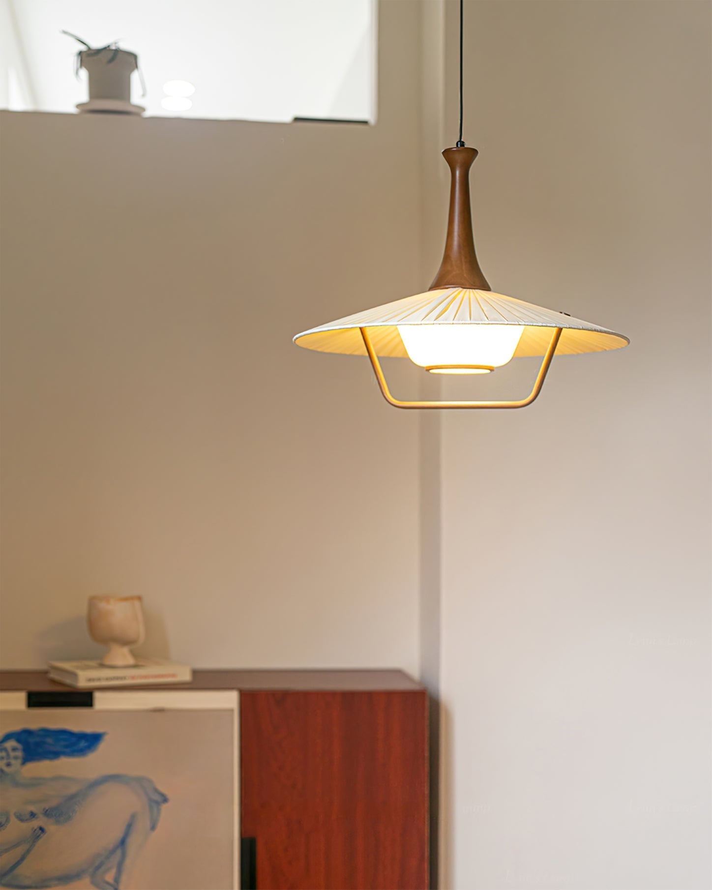Vionne Mid-Century Wood and White Pendant Lamp - Neutralighting
