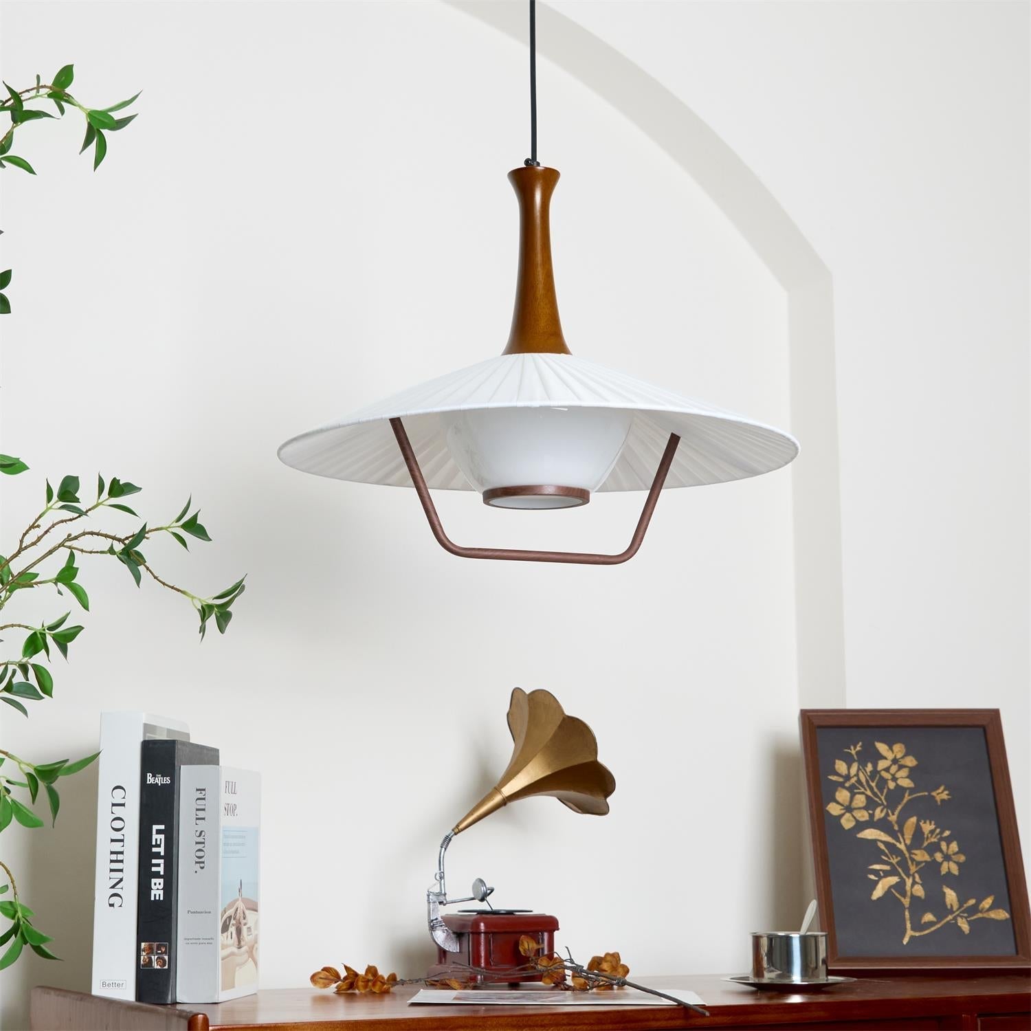 Vionne Mid-Century Wood and White Pendant Lamp - Neutralighting