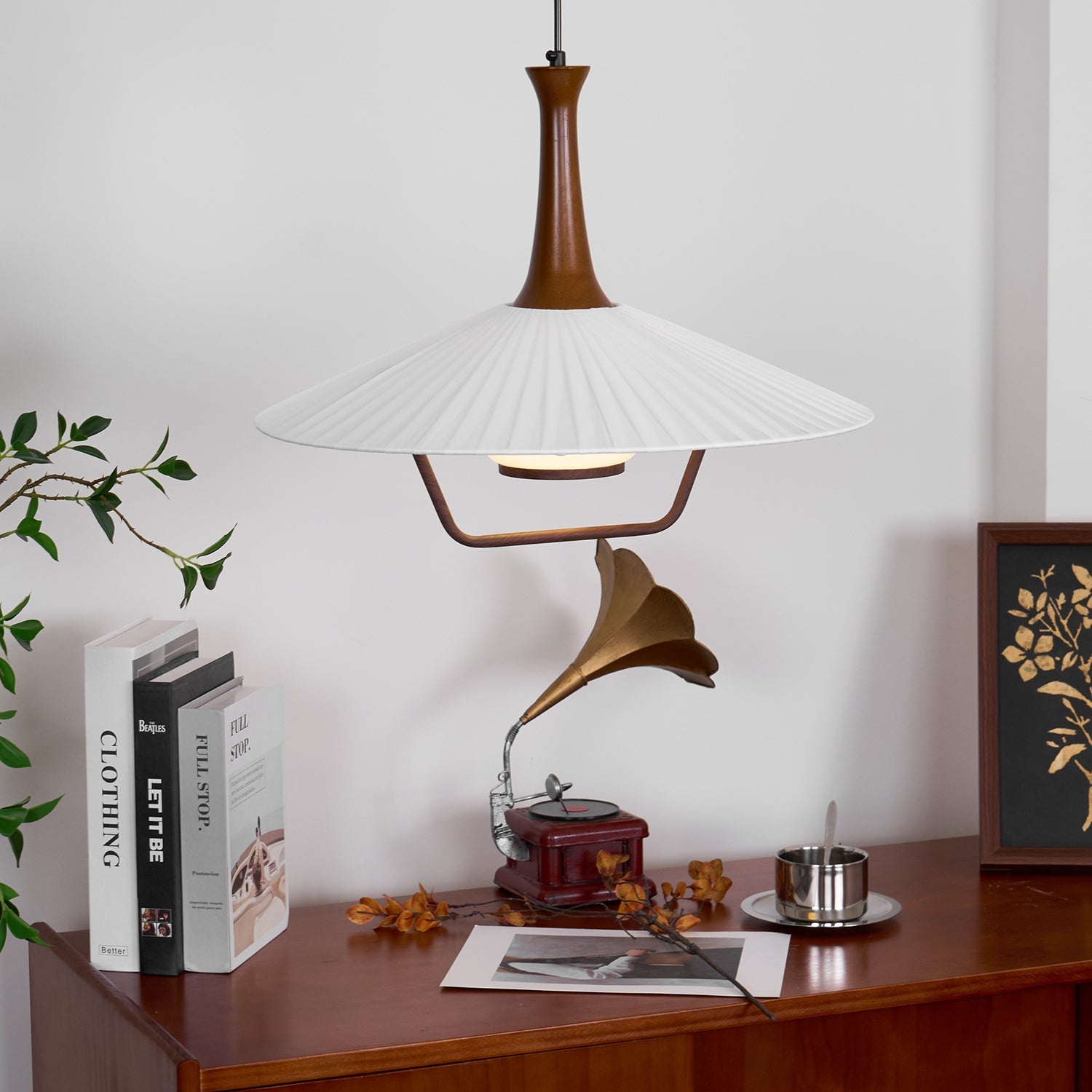 Vionne Mid-Century Wood and White Pendant Lamp - Neutralighting
