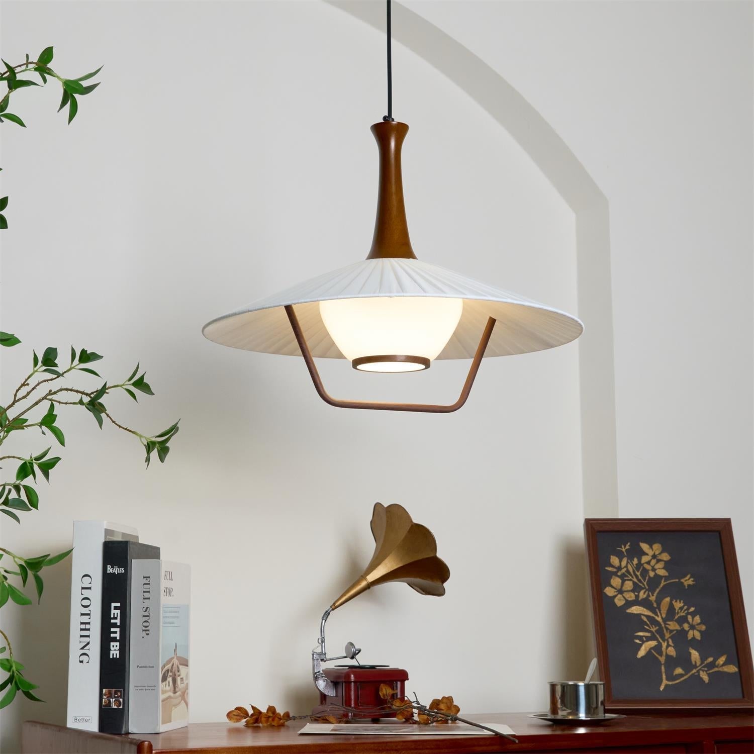 Vionne Mid-Century Wood and White Pendant Lamp - Neutralighting