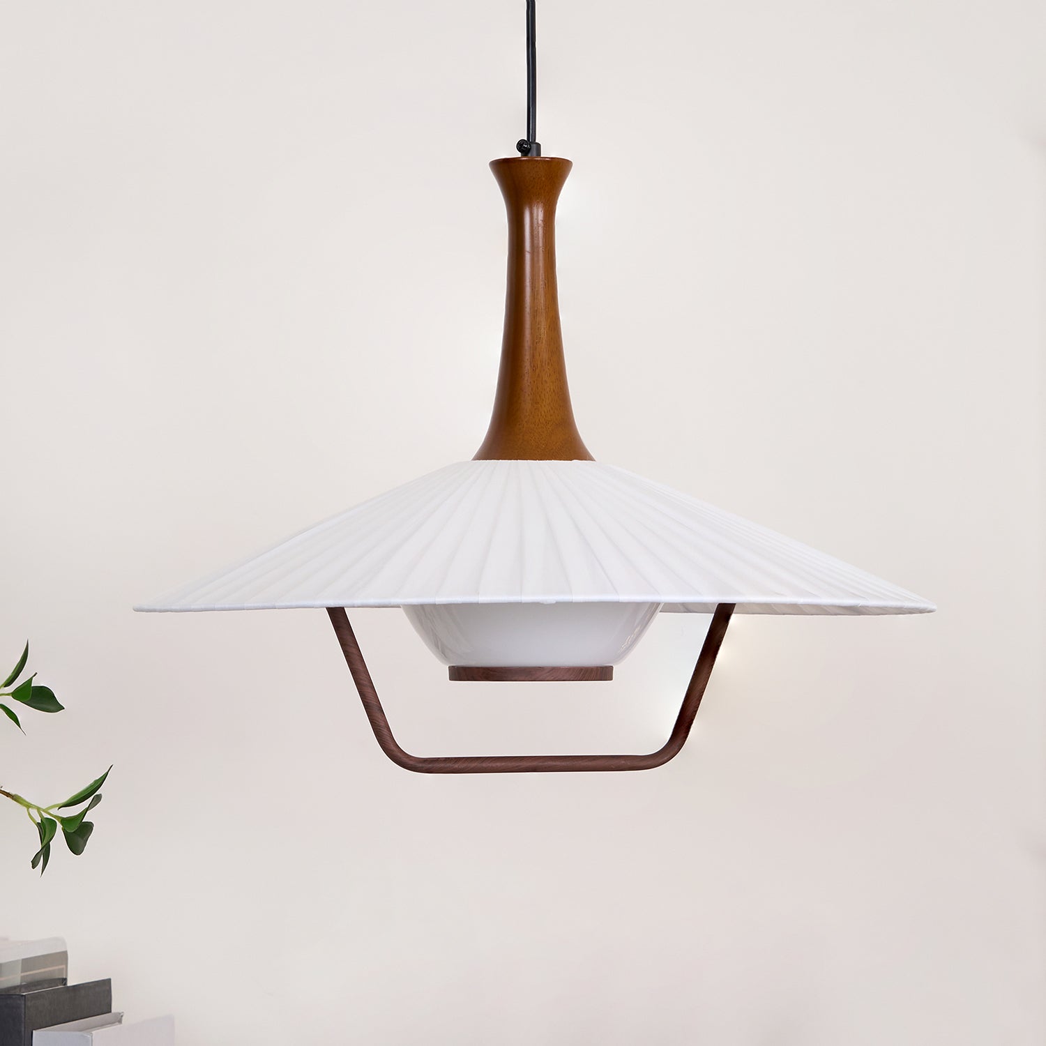 Vionne Mid-Century Wood and White Pendant Lamp - Neutralighting