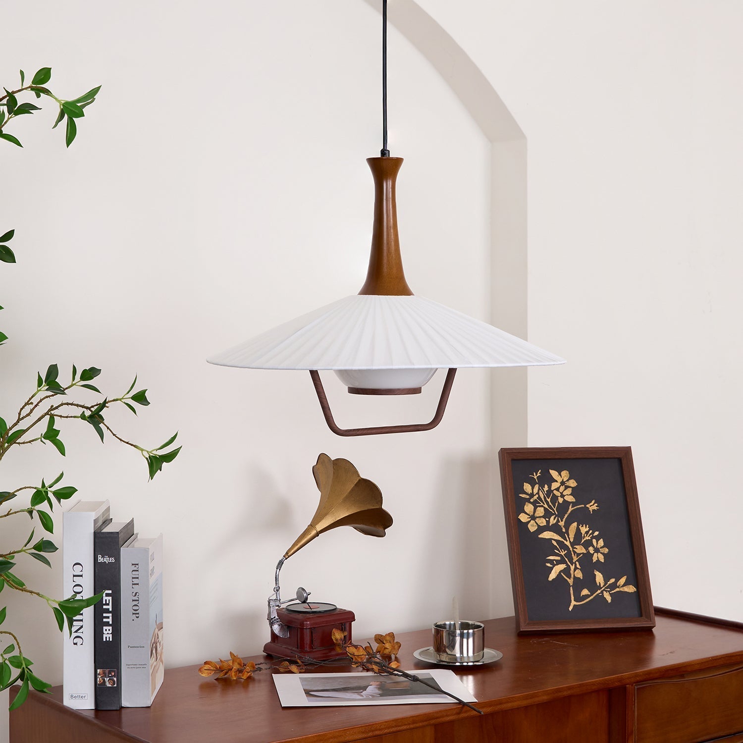 Vionne Mid-Century Wood and White Pendant Lamp - Neutralighting