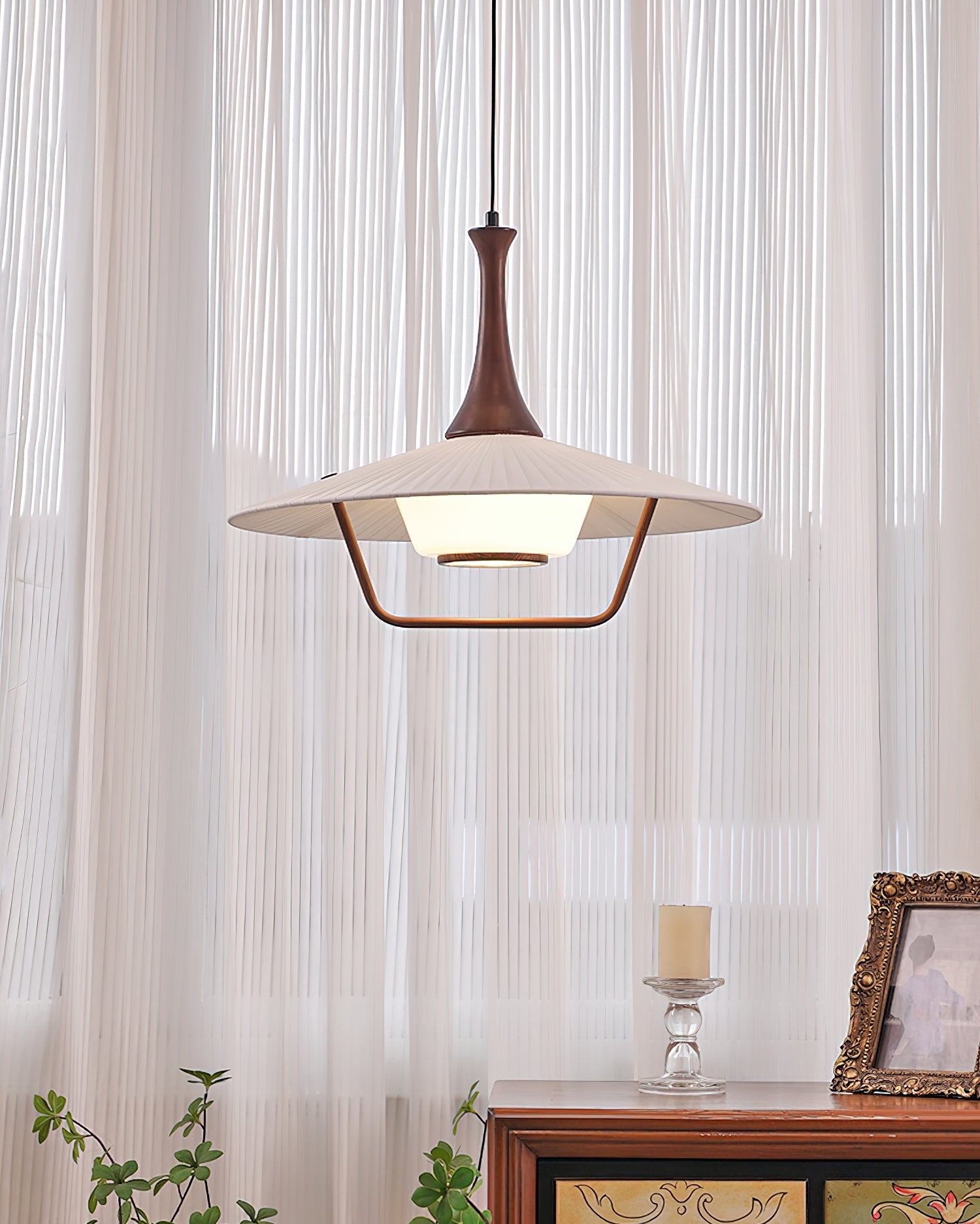 Vionne Mid-Century Wood and White Pendant Lamp - Neutralighting