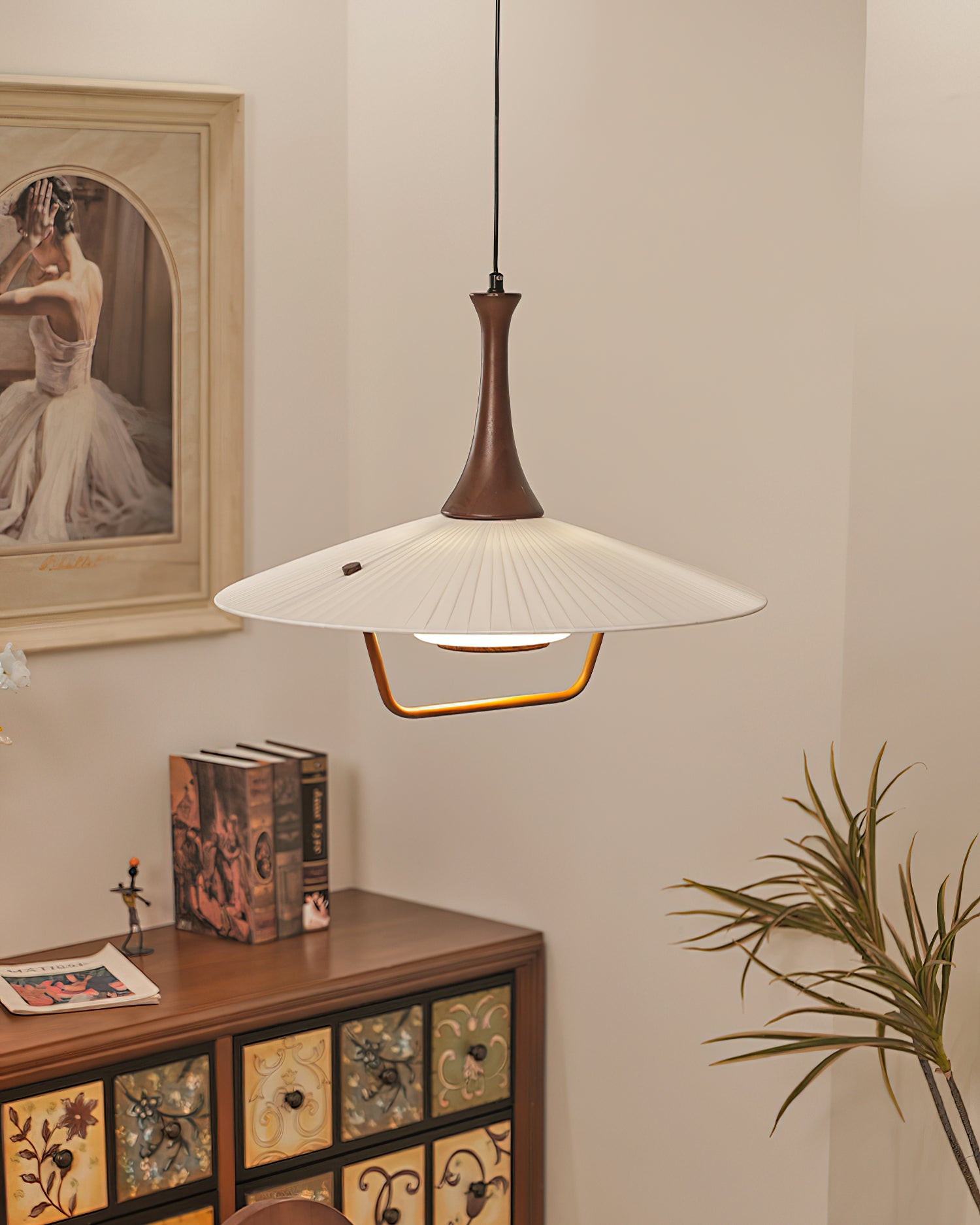 Vionne Mid-Century Wood and White Pendant Lamp - Neutralighting