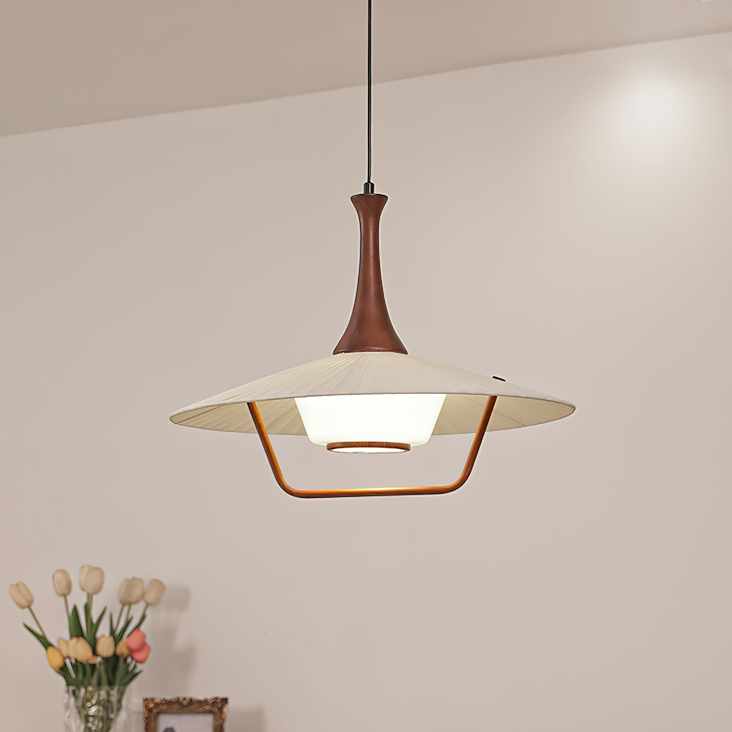 Vionne Mid-Century Wood and White Pendant Lamp - Neutralighting