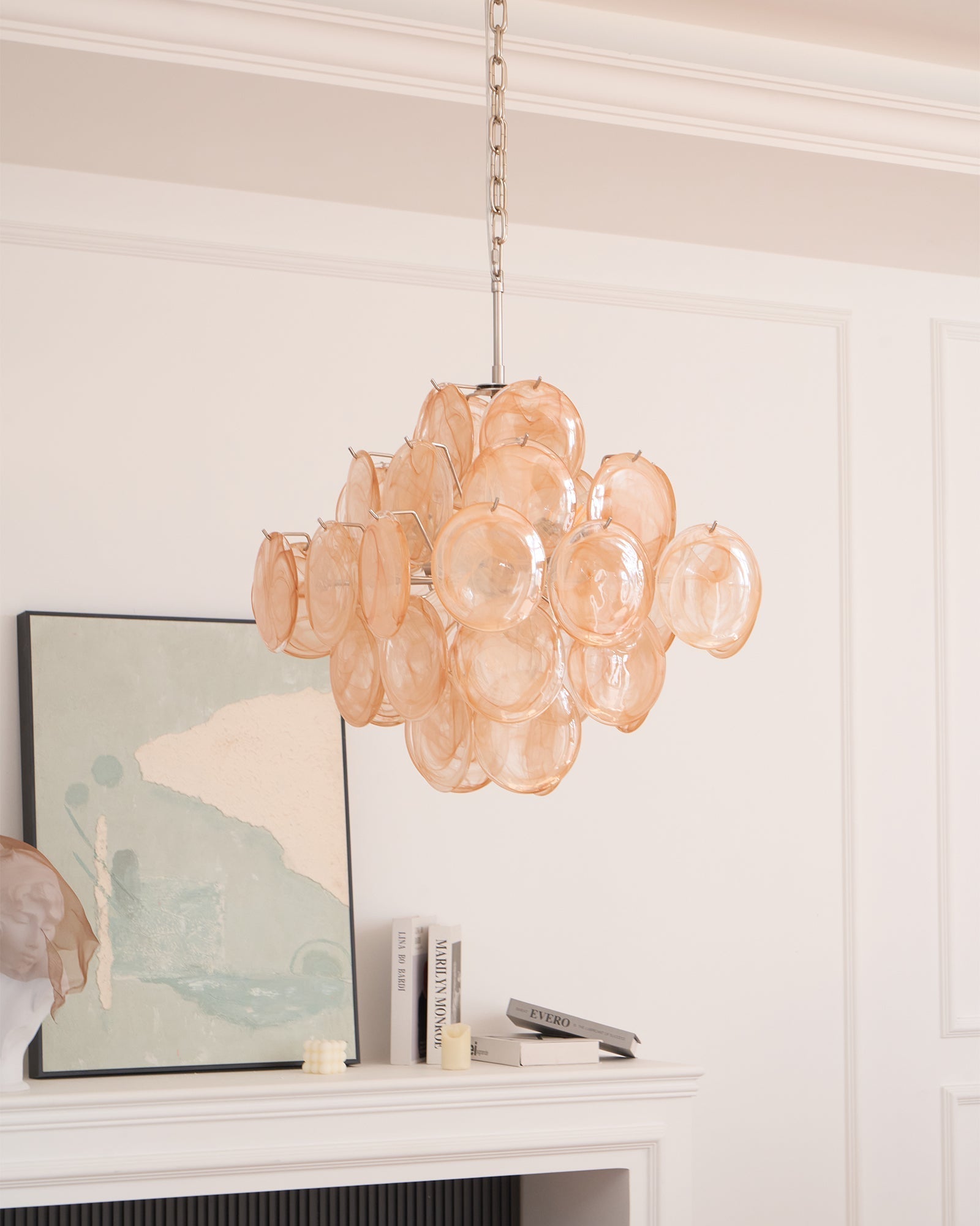 Aurora Chandelier Apricot Murano Glass Disc Layered Artistic