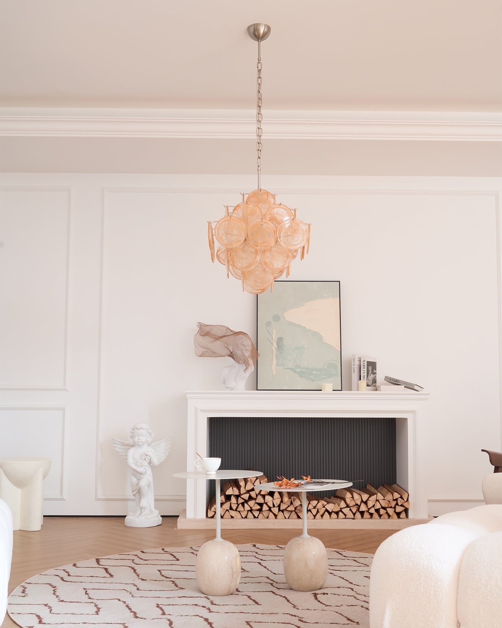 Aurora Chandelier Apricot Murano Glass Disc Layered Artistic