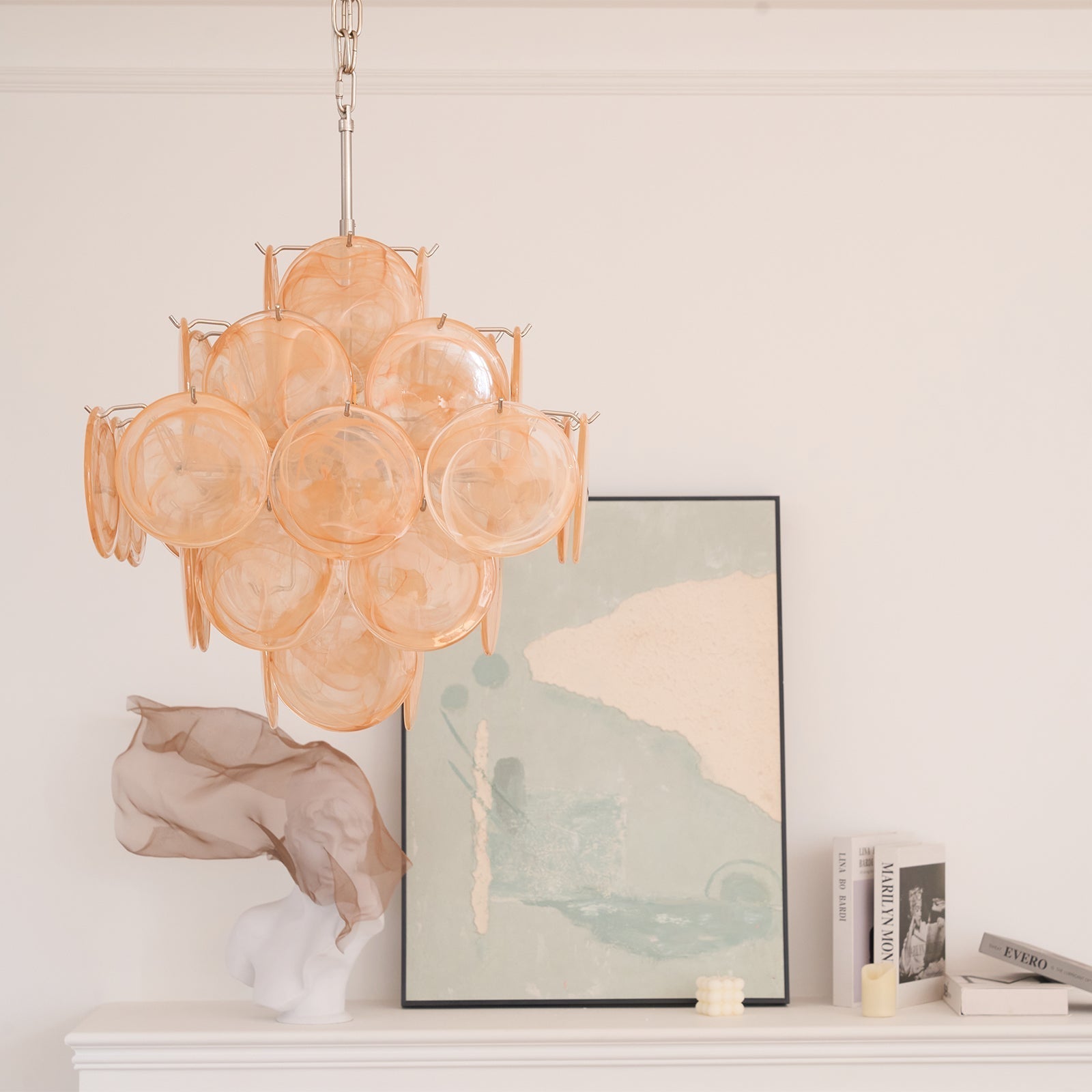 Aurora Chandelier Apricot Murano Glass Disc Layered Artistic