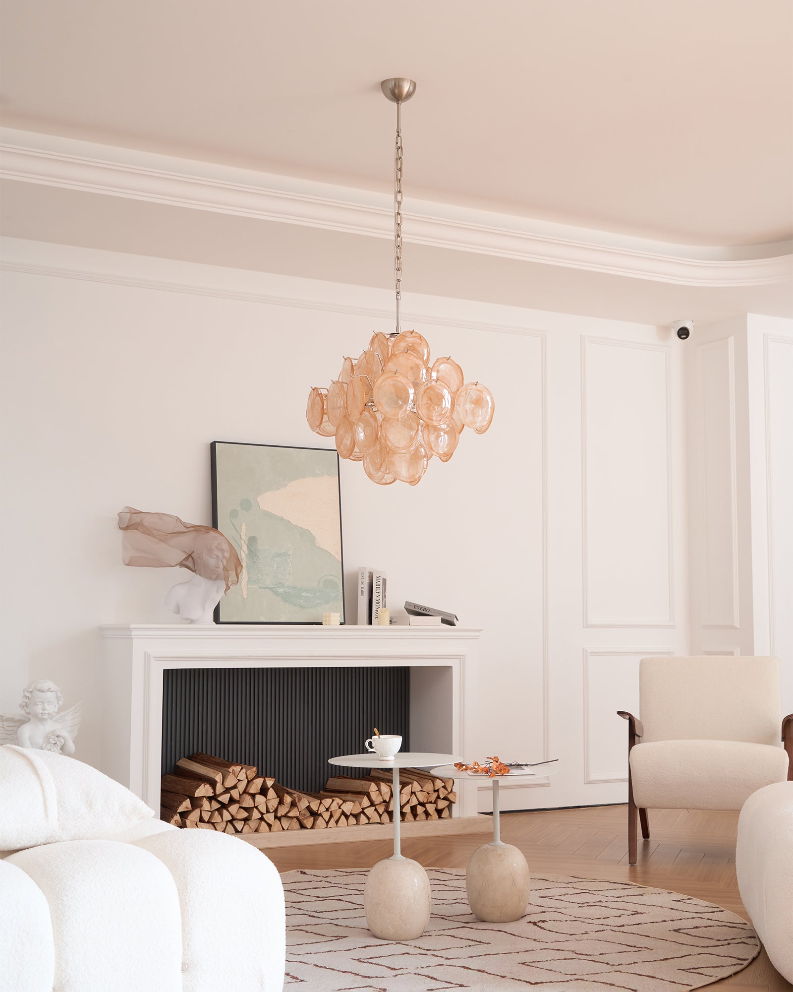 Aurora Chandelier Apricot Murano Glass Disc Layered Artistic
