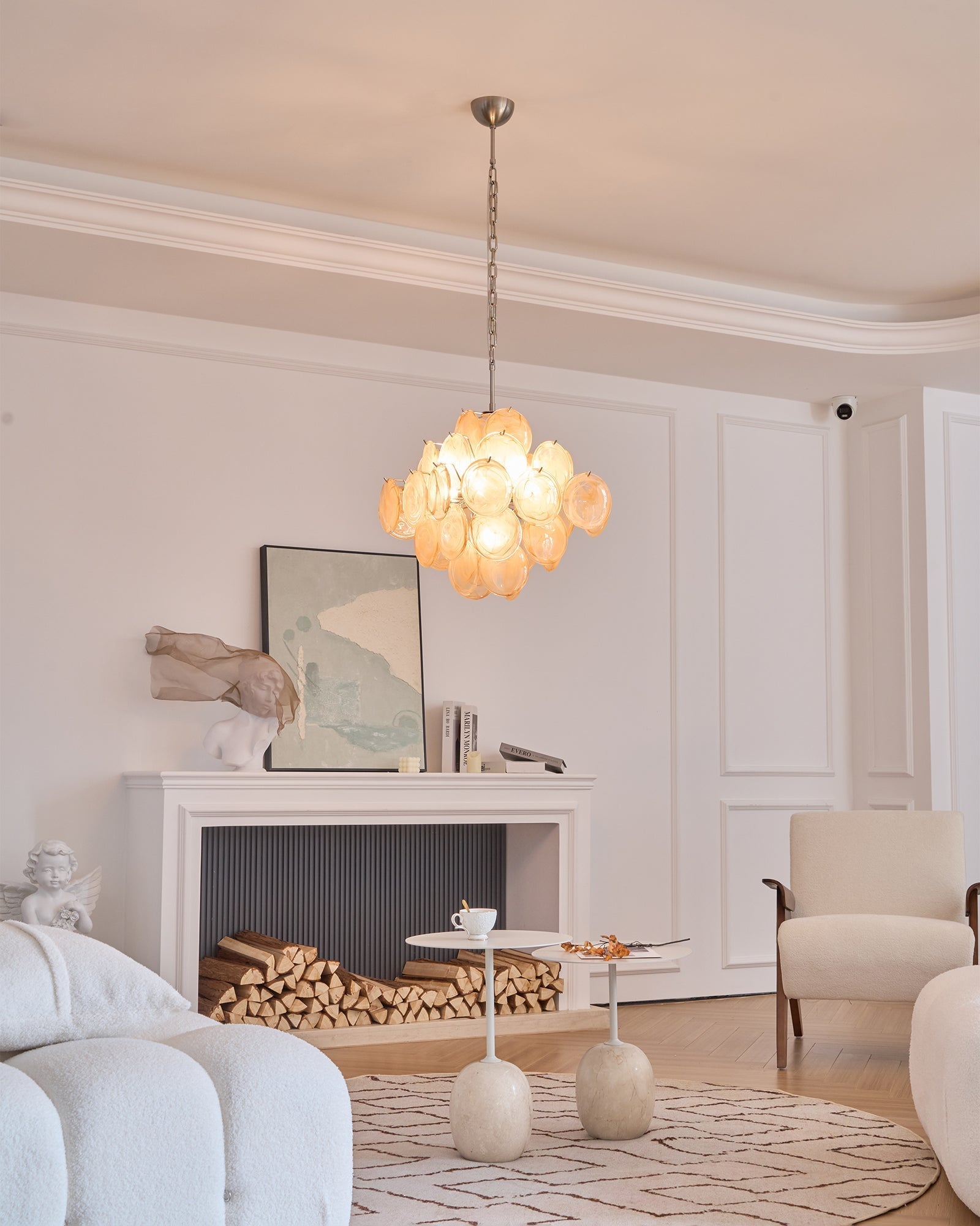 Aurora Chandelier Apricot Murano Glass Disc Layered Artistic