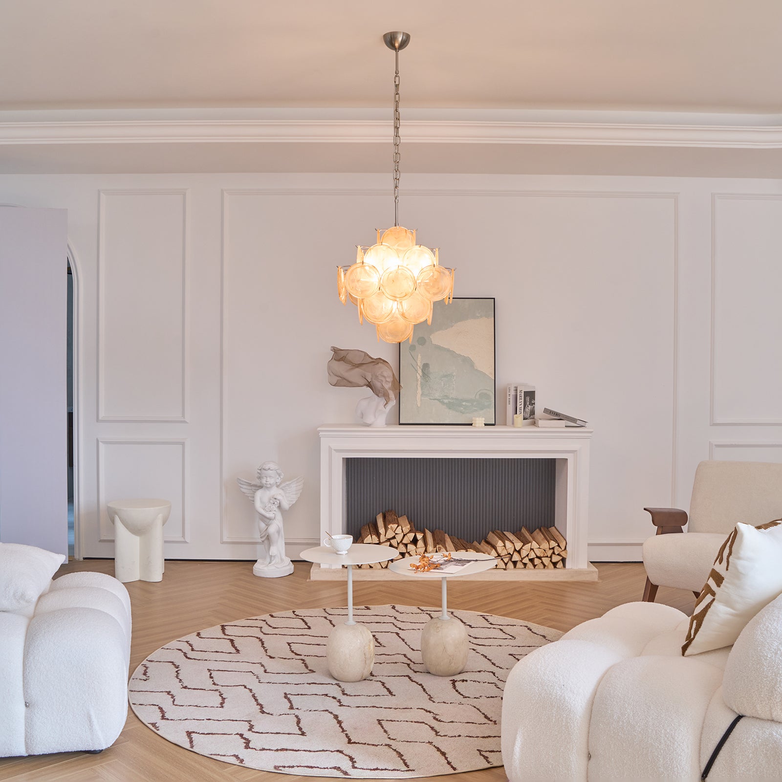 Aurora Chandelier Apricot Murano Glass Disc Layered Artistic