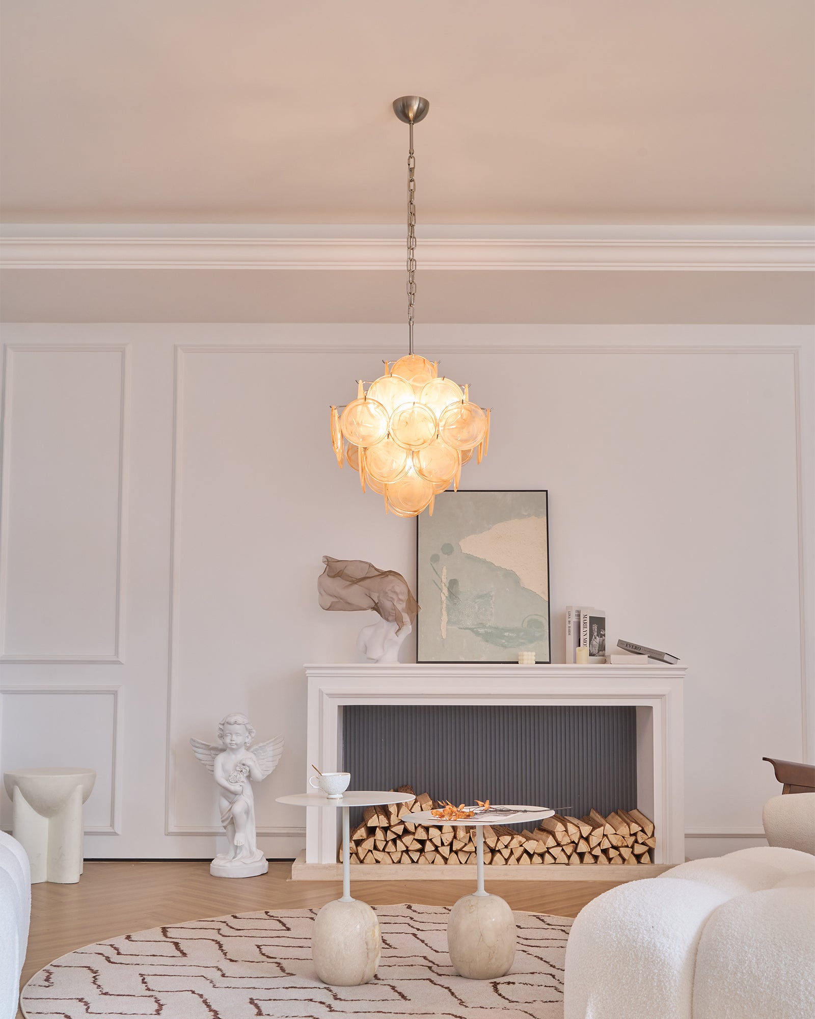 Aurora Chandelier Apricot Murano Glass Disc Layered Artistic