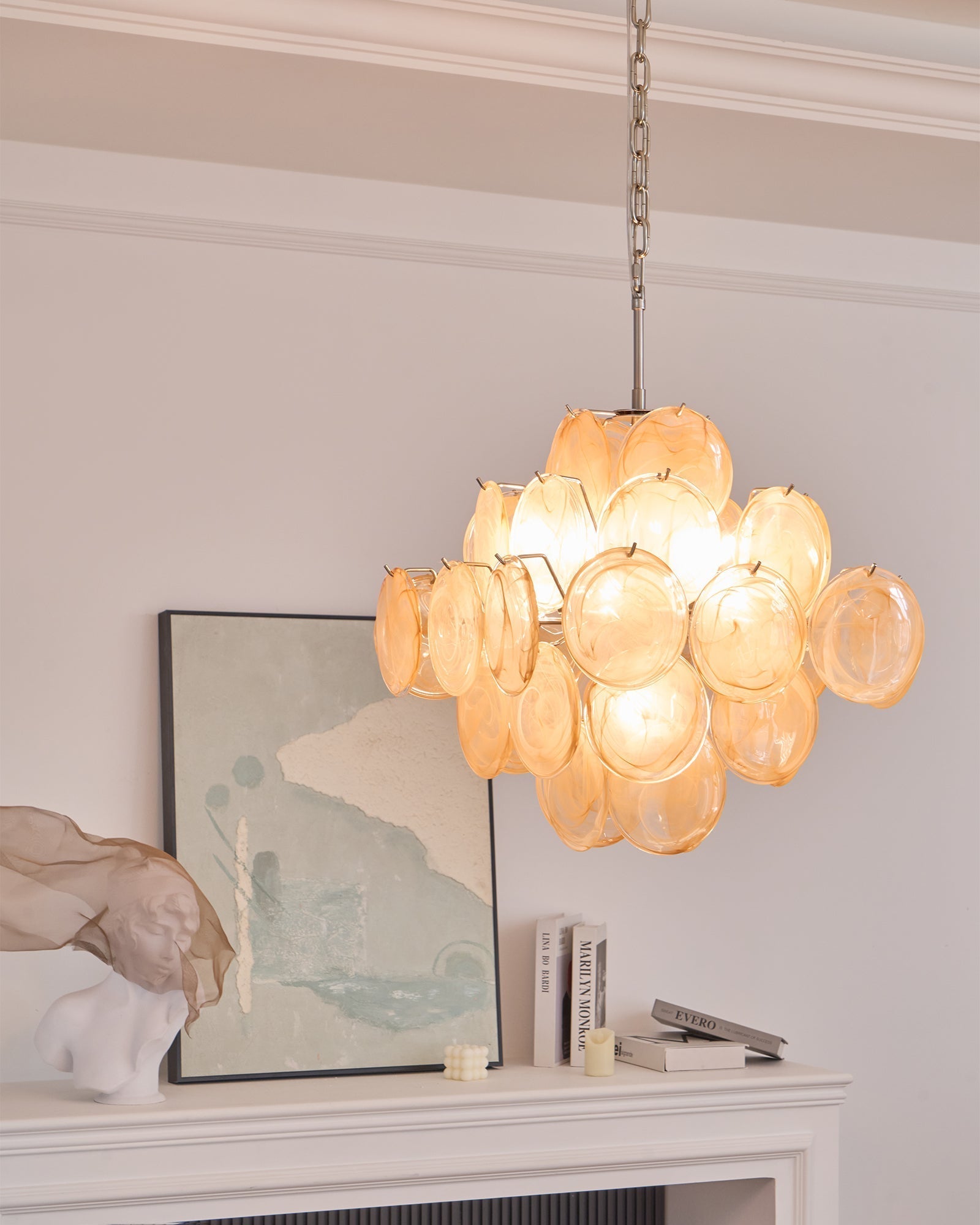 Aurora Chandelier Apricot Murano Glass Disc Layered Artistic