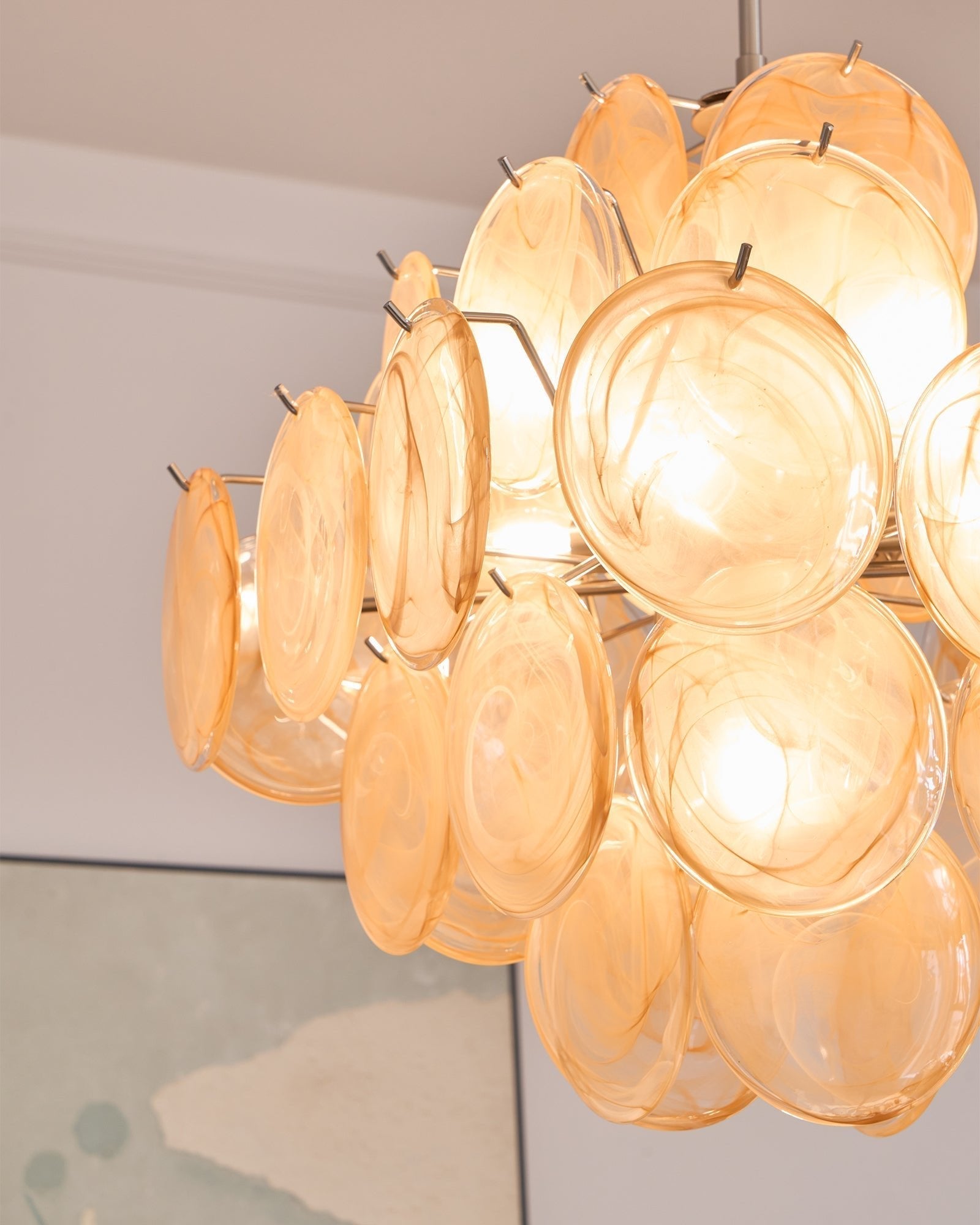 Aurora Chandelier Apricot Murano Glass Disc Layered Artistic