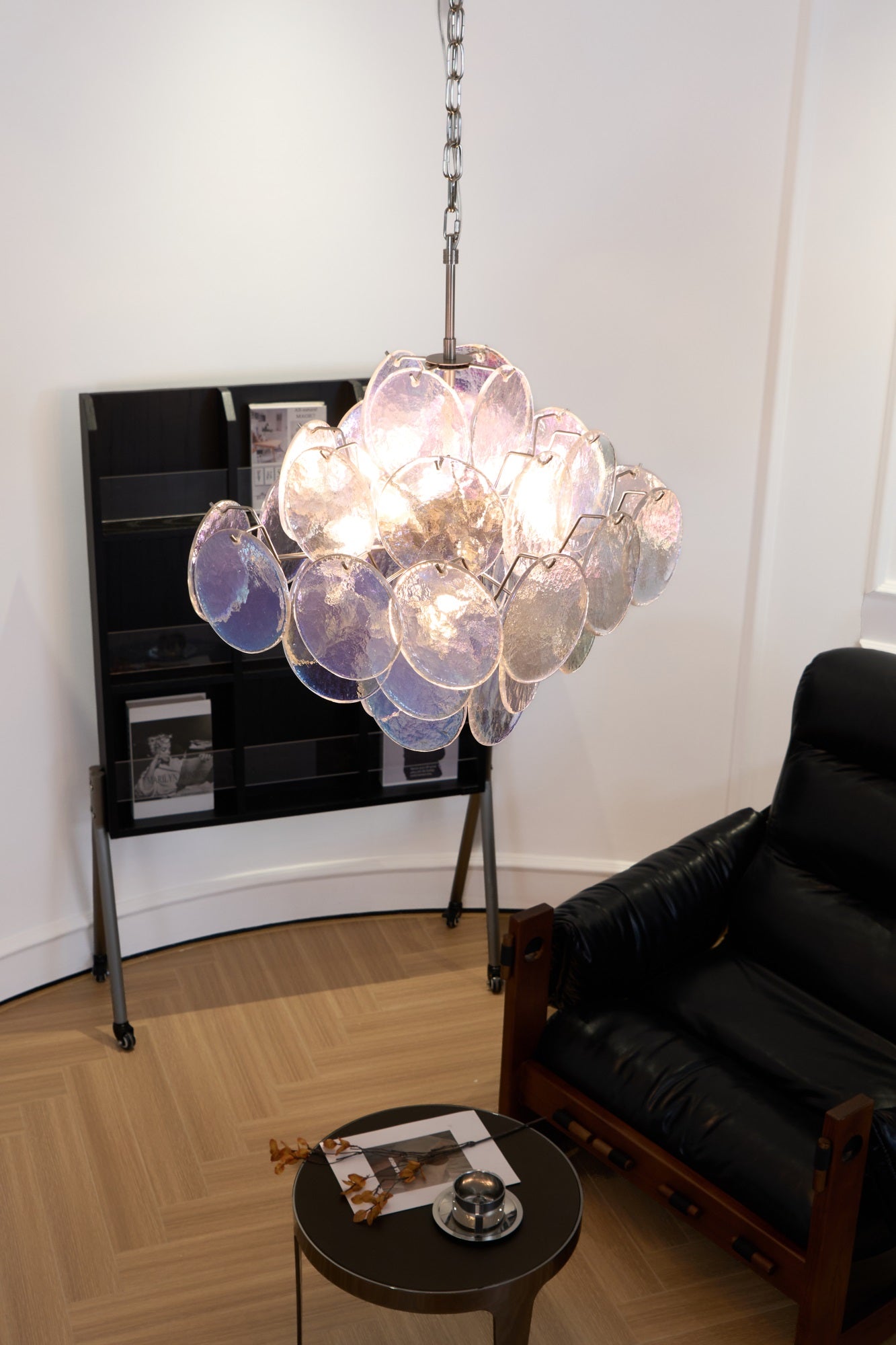 Aurora Chandelier Iridescent Murano Disc Layered