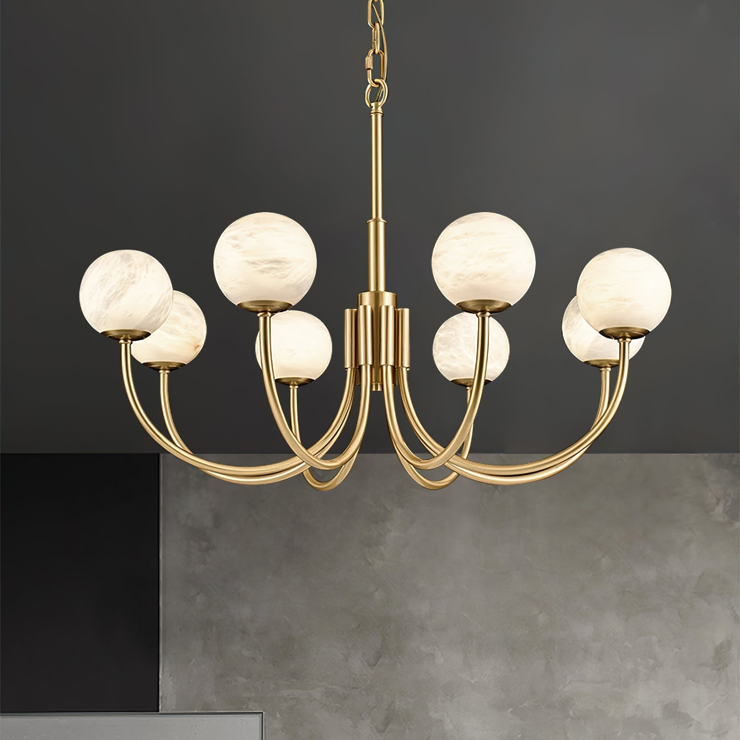Mjolkuvys Modern Minimalist Globe Brass Alabaster Chandelier - Neutralighting