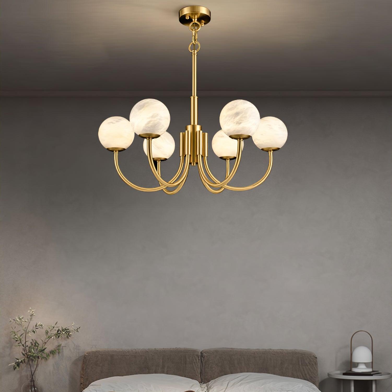 Mjolkuvys Modern Minimalist Globe Brass Alabaster Chandelier - Neutralighting