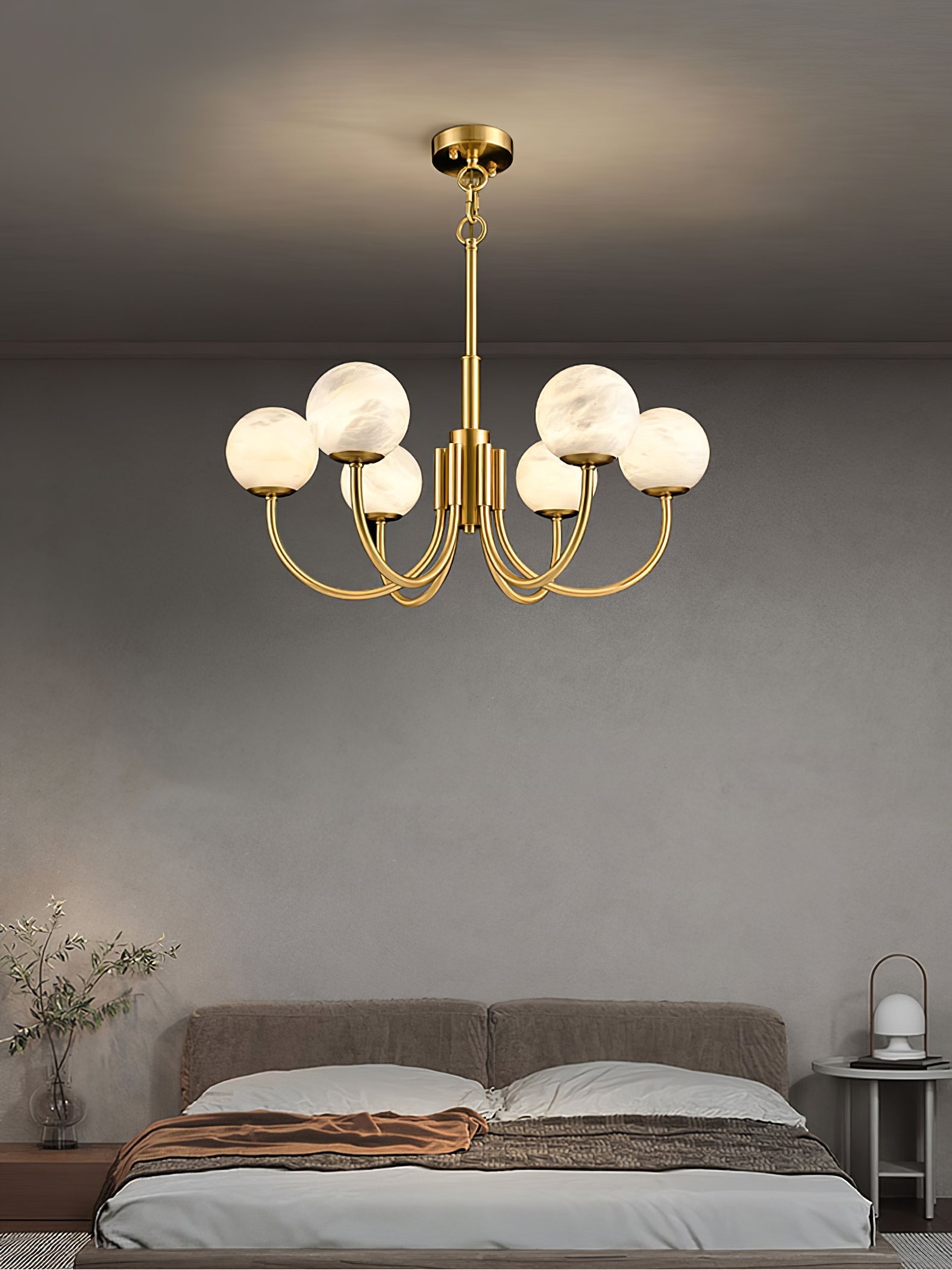 Mjolkuvys Modern Minimalist Globe Brass Alabaster Chandelier - Neutralighting
