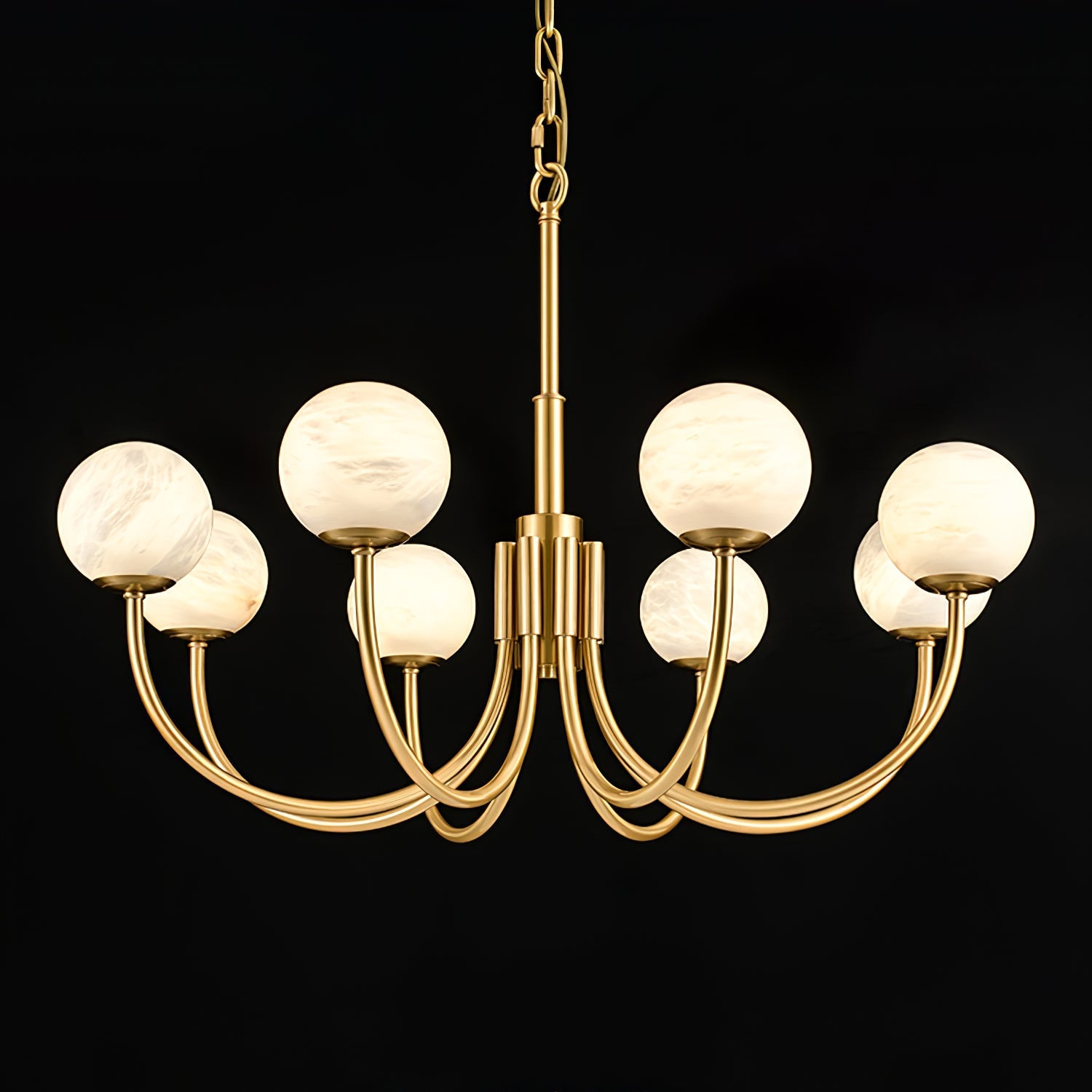 Mjolkuvys Modern Minimalist Globe Brass Alabaster Chandelier - Neutralighting