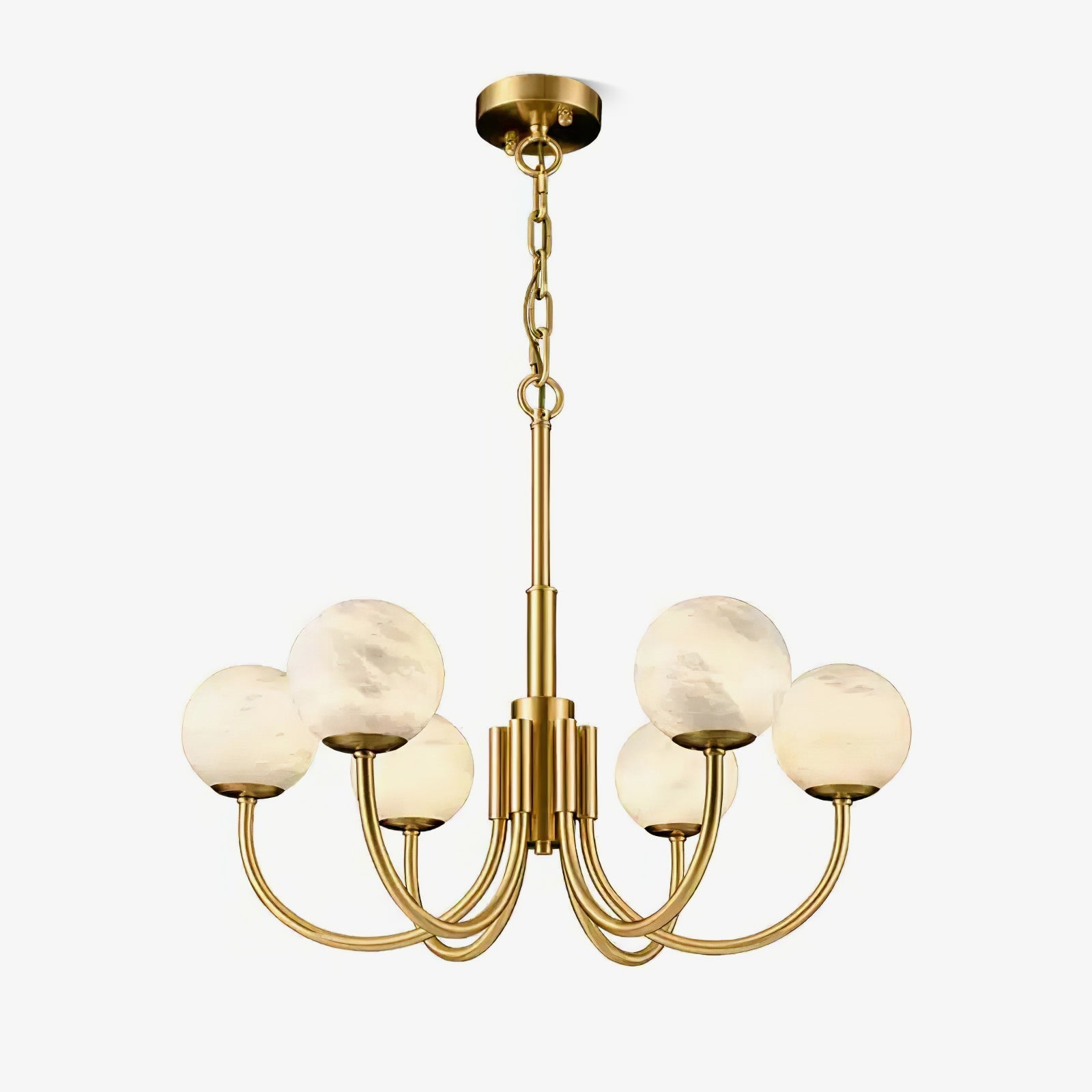 Mjolkuvys Modern Minimalist Globe Brass Alabaster Chandelier - Neutralighting