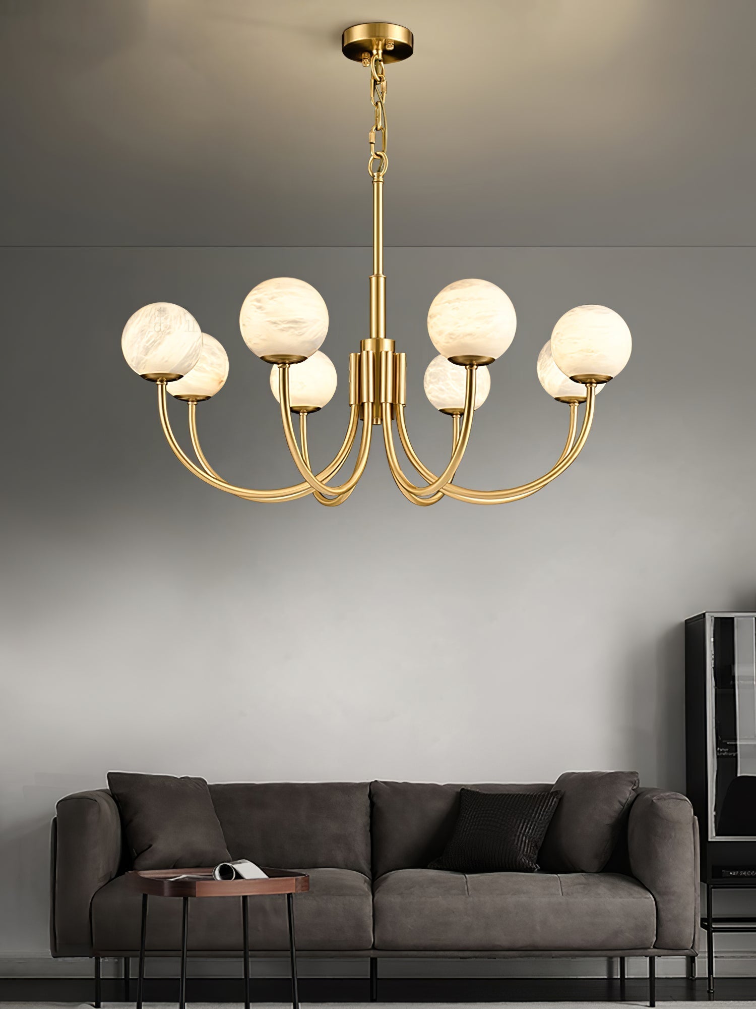 Mjolkuvys Modern Minimalist Globe Brass Alabaster Chandelier - Neutralighting