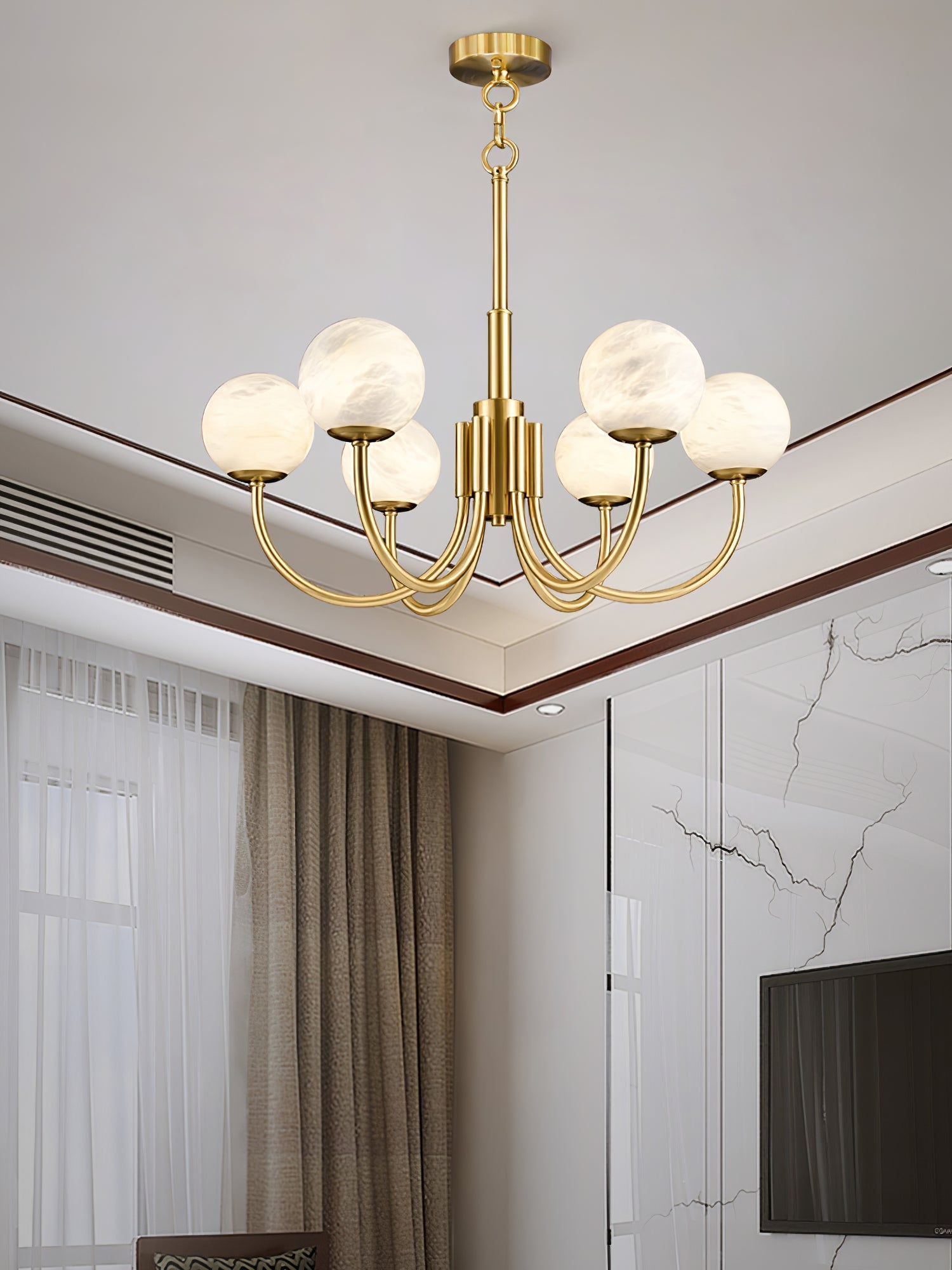 Mjolkuvys Modern Minimalist Globe Brass Alabaster Chandelier - Neutralighting
