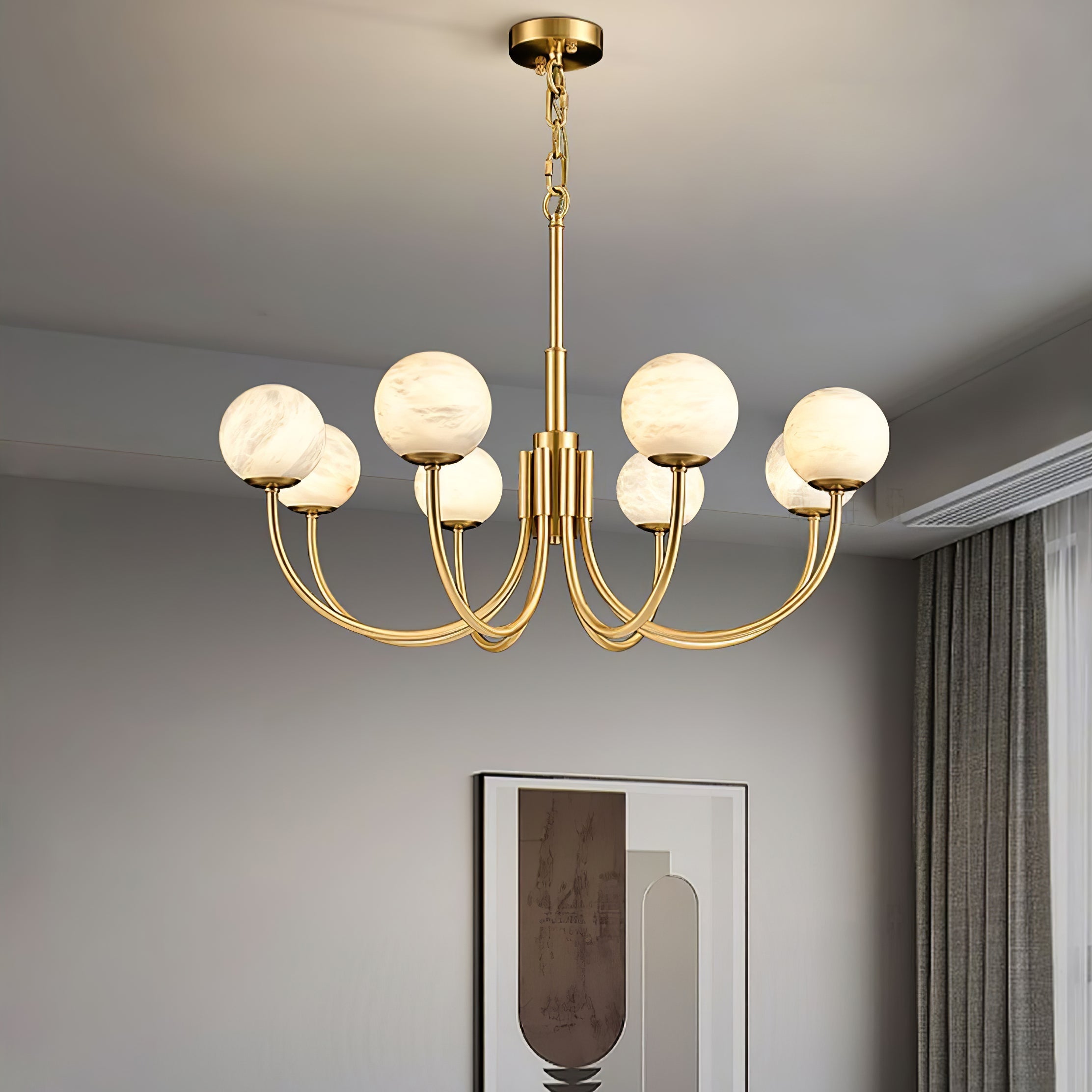 Mjolkuvys Modern Minimalist Globe Brass Alabaster Chandelier - Neutralighting