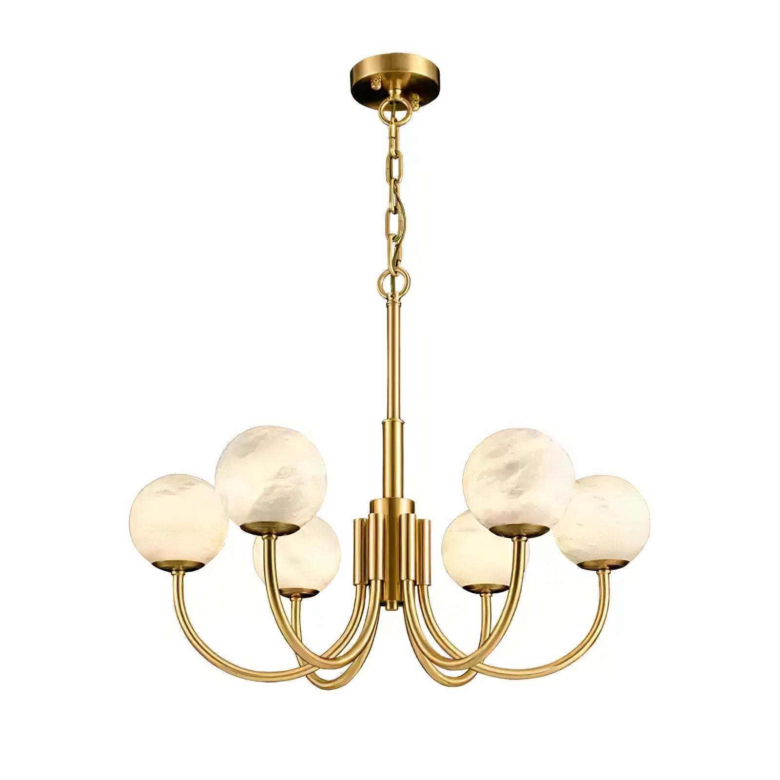 Mjolkuvys Modern Minimalist Globe Brass Alabaster Chandelier - Neutralighting