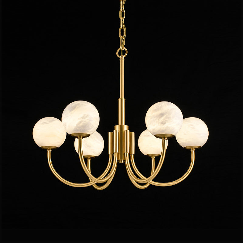 Mjolkuvys Modern Minimalist Globe Brass Alabaster Chandelier - Neutralighting