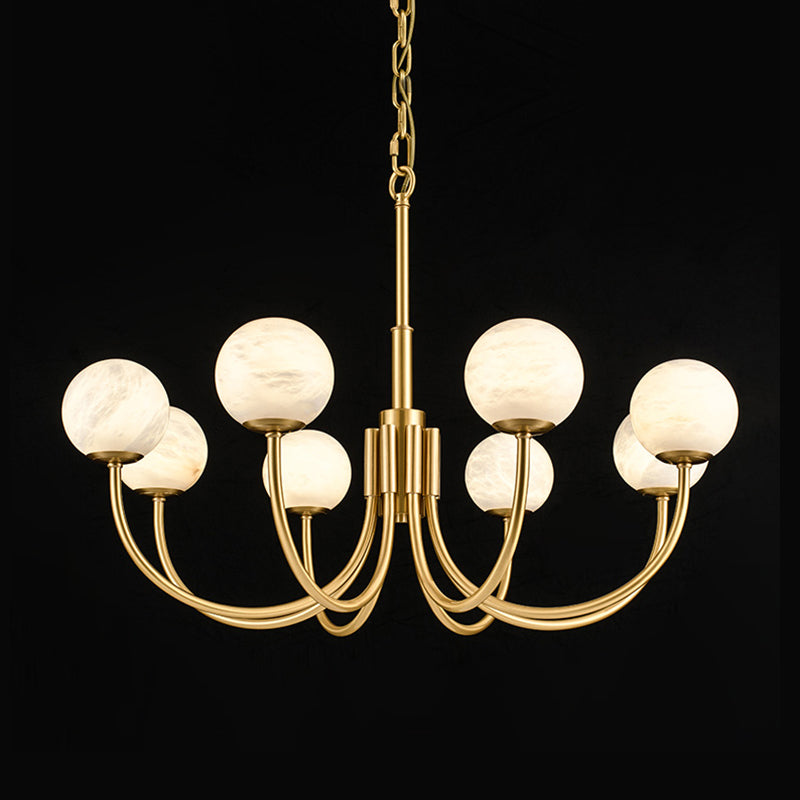Mjolkuvys Modern Minimalist Globe Brass Alabaster Chandelier - Neutralighting