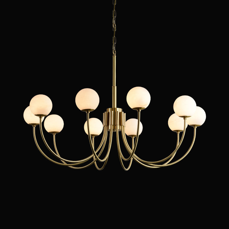 Mjolkuvys Modern Minimalist Globe Brass Alabaster Chandelier - Neutralighting