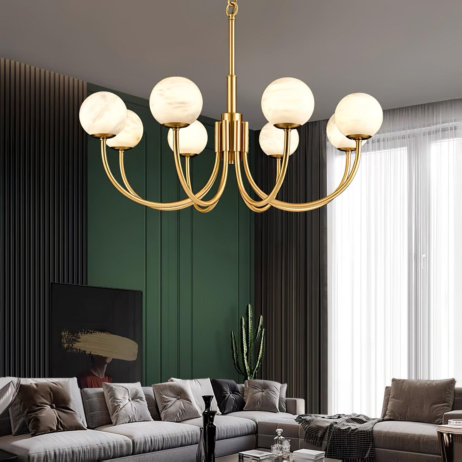 Mjolkuvys Modern Minimalist Globe Brass Alabaster Chandelier - Neutralighting