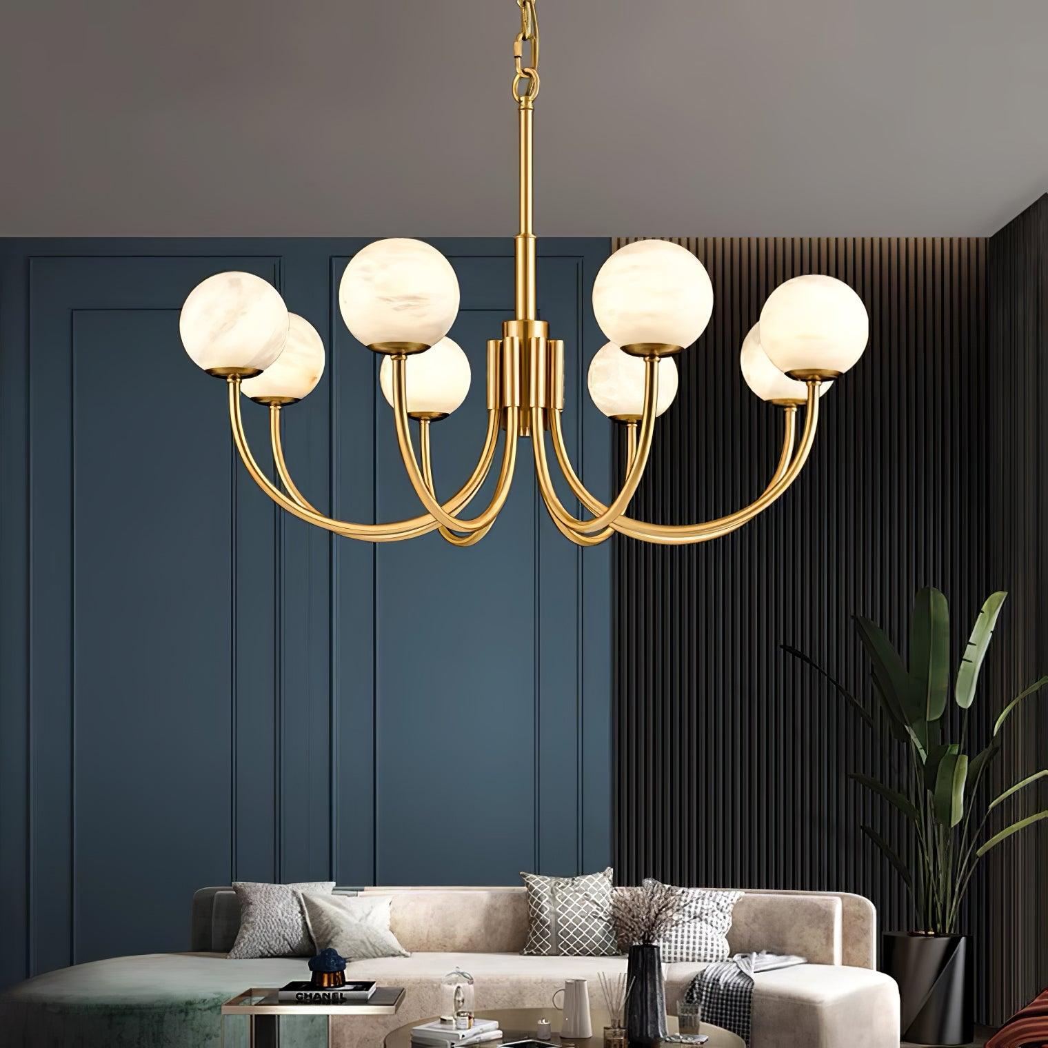 Mjolkuvys Modern Minimalist Globe Brass Alabaster Chandelier - Neutralighting