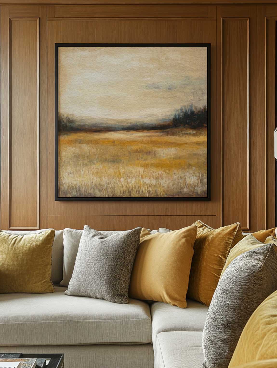 Golden Field Landscape Textured Framed Wall Art