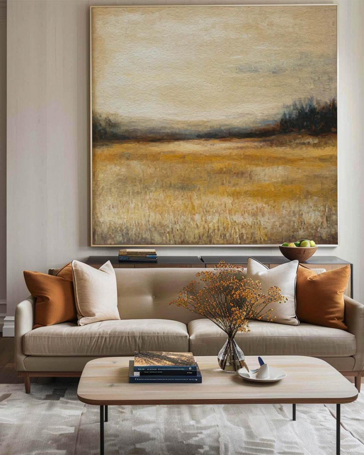 Golden Field Landscape Textured Framed Wall Art