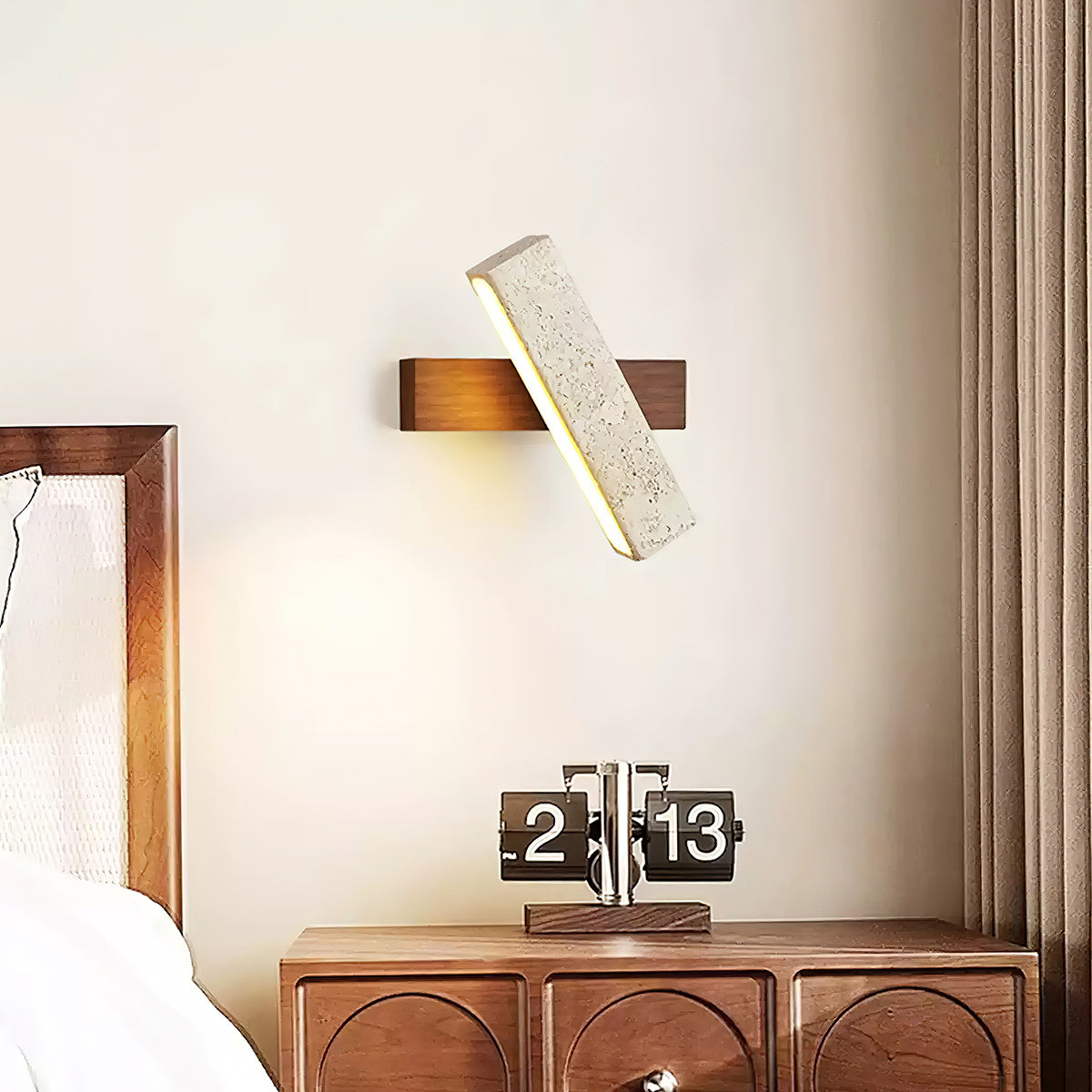 Ostruvyo Modern Minimalist Linear Walnut Travertine Wall Lamp - Neutralighting